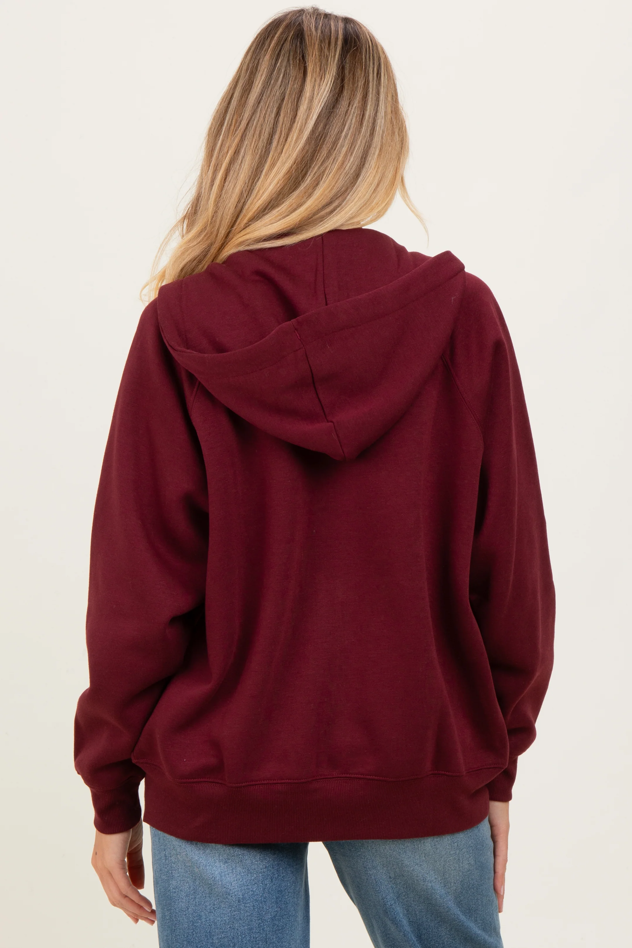 Burgundy Front Zipper Hooded Maternity Sweater - Image 4