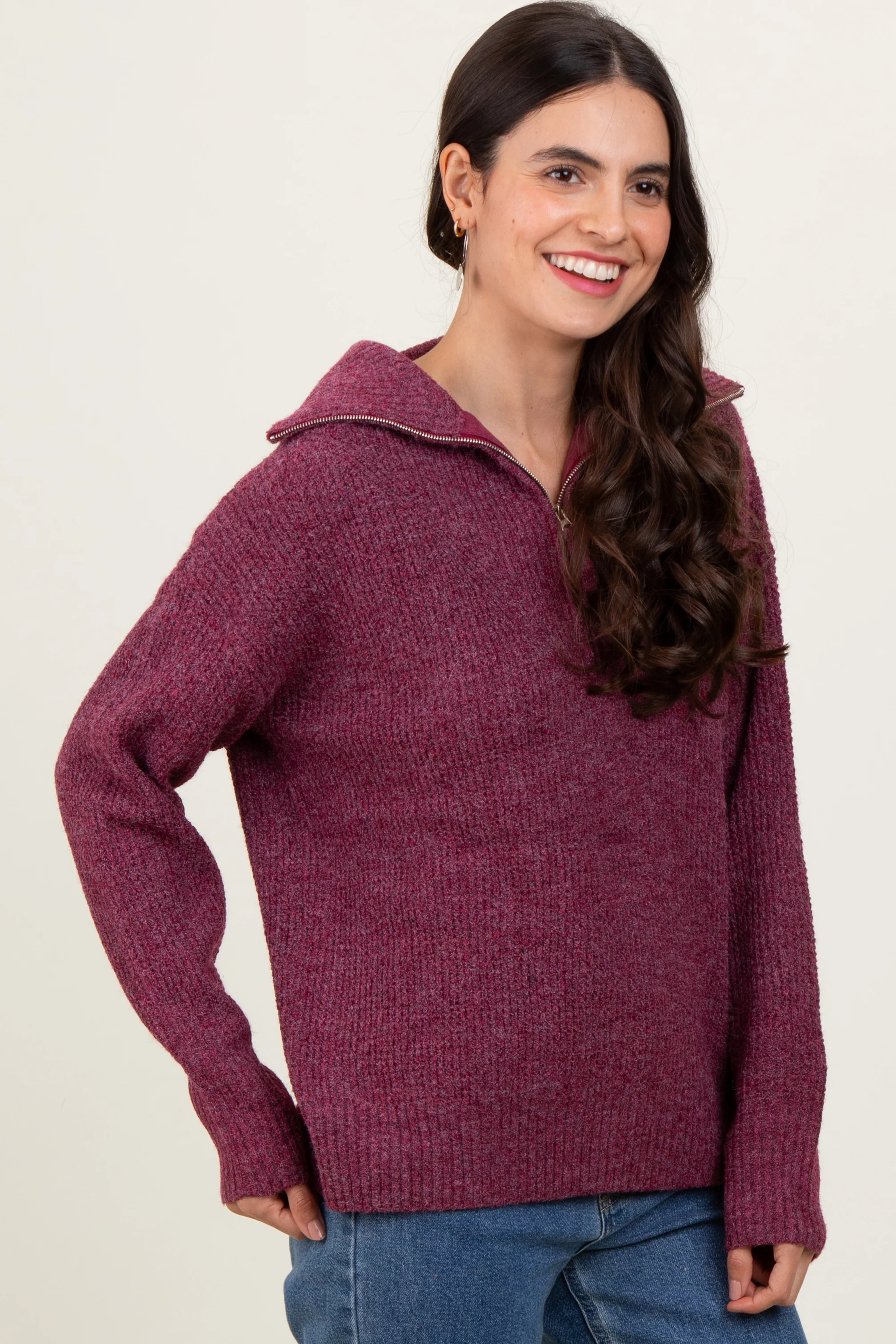 Burgundy Half Zip Pullover Sweater - Image 3