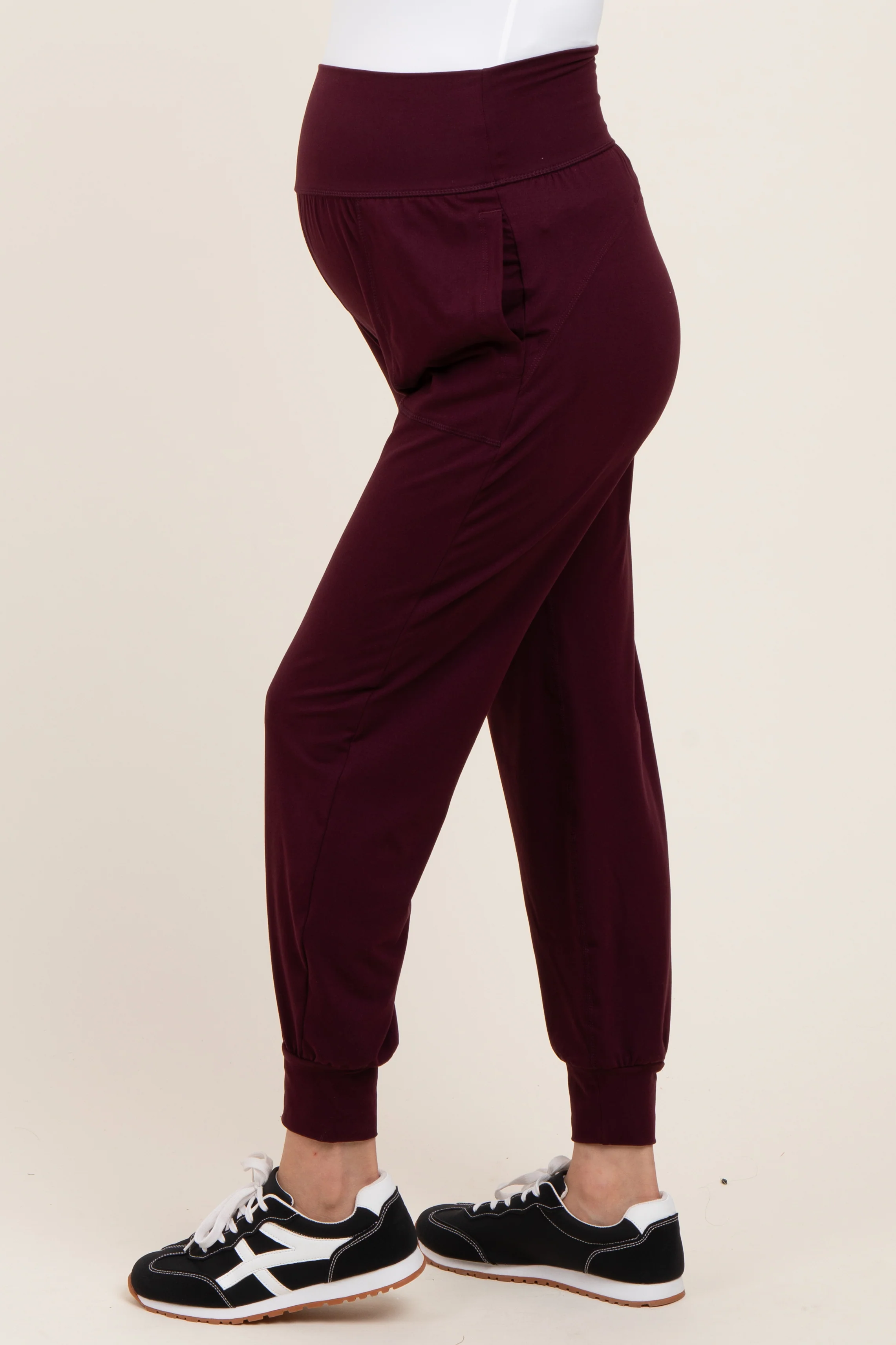 Burgundy Maternity Joggers - Image 3
