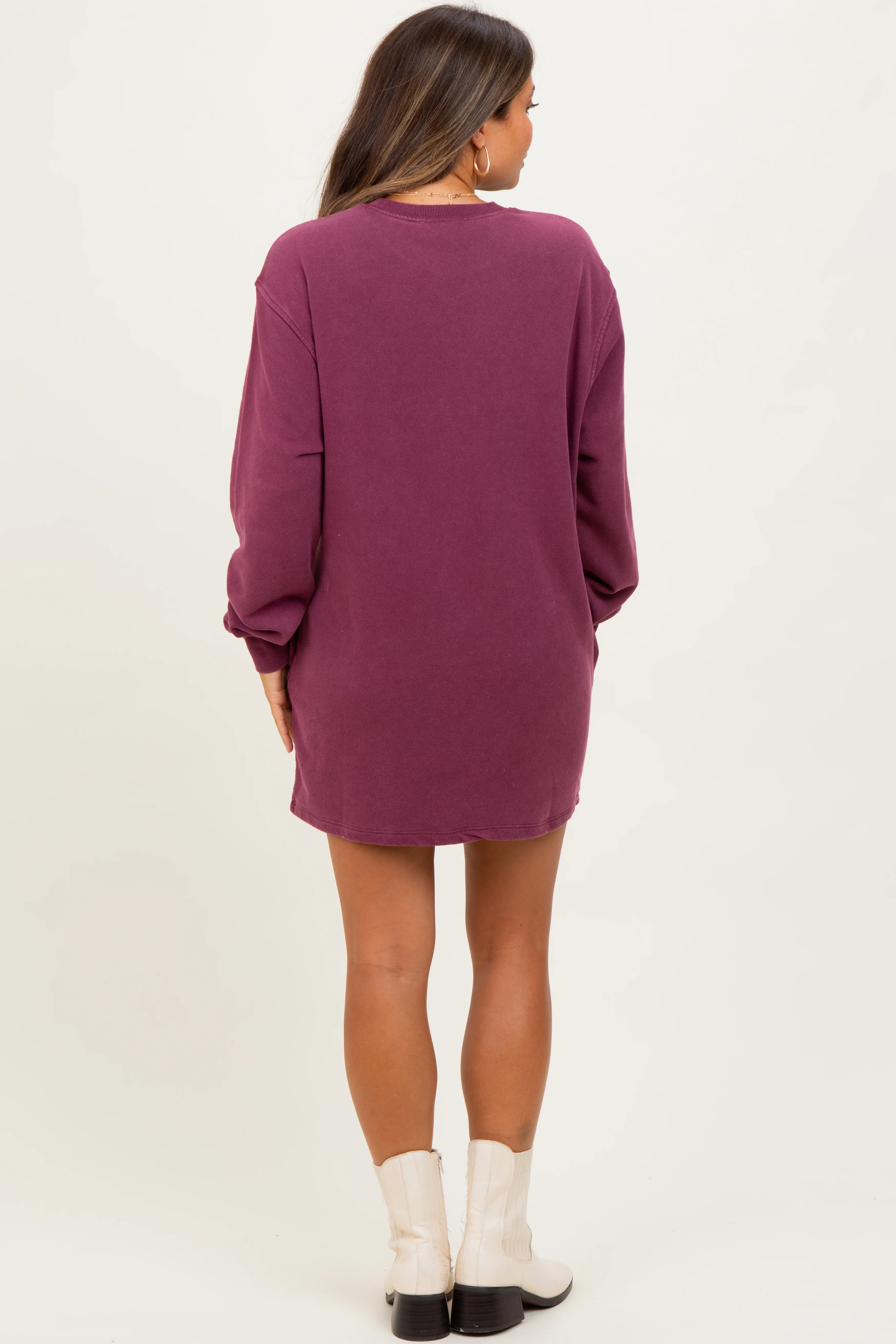 Burgundy Mineral Wash Oversized Maternity Sweatshirt Mini Dress - Image 4