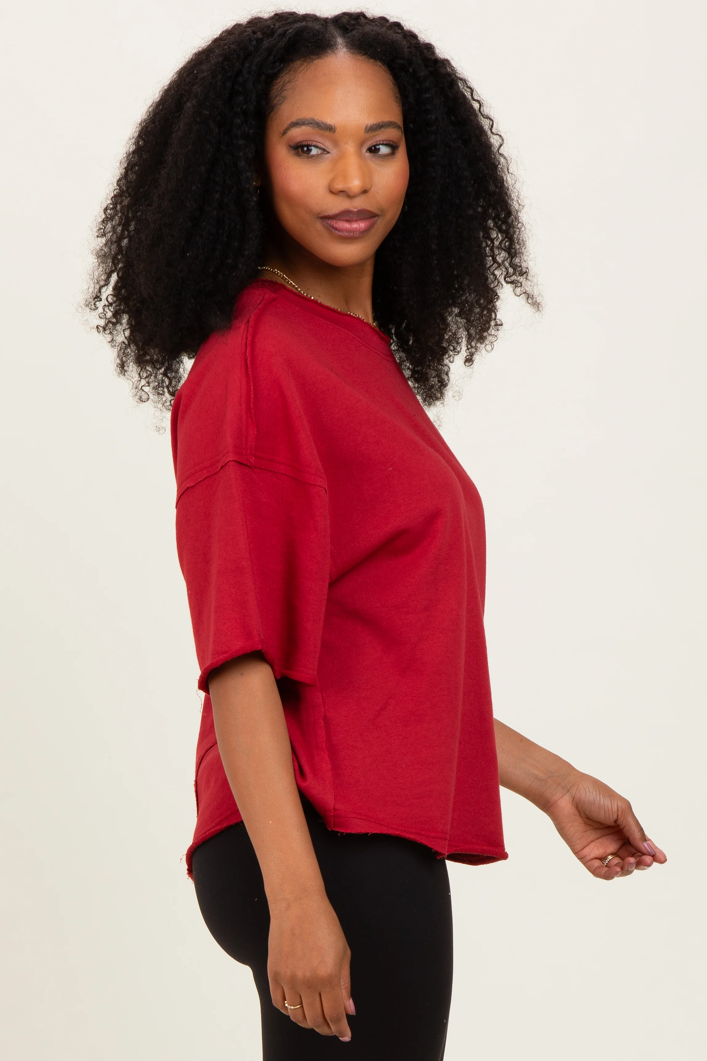 Burgundy Raw Cut Edge Boxy Tee - Image 3
