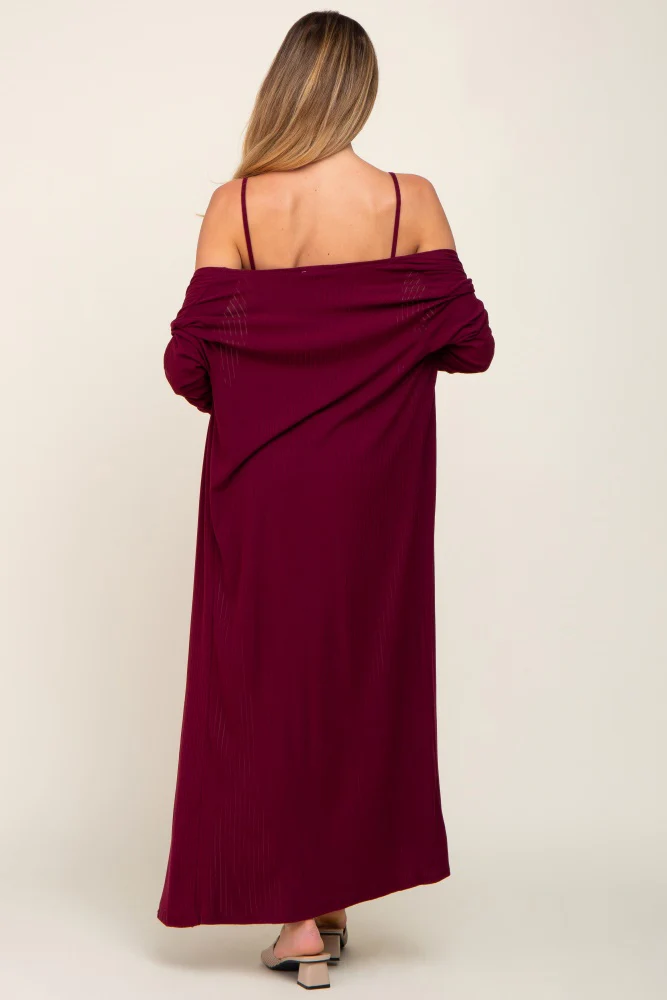 Burgundy Ribbed Cardigan 2 Piece Maternity Set - Image 3