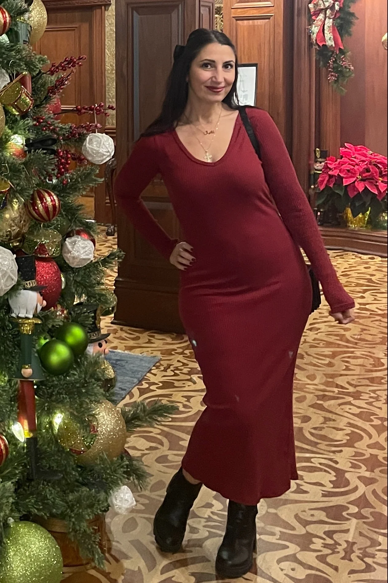 Burgundy Ribbed Long Sleeve Maxi Dress - Image 5