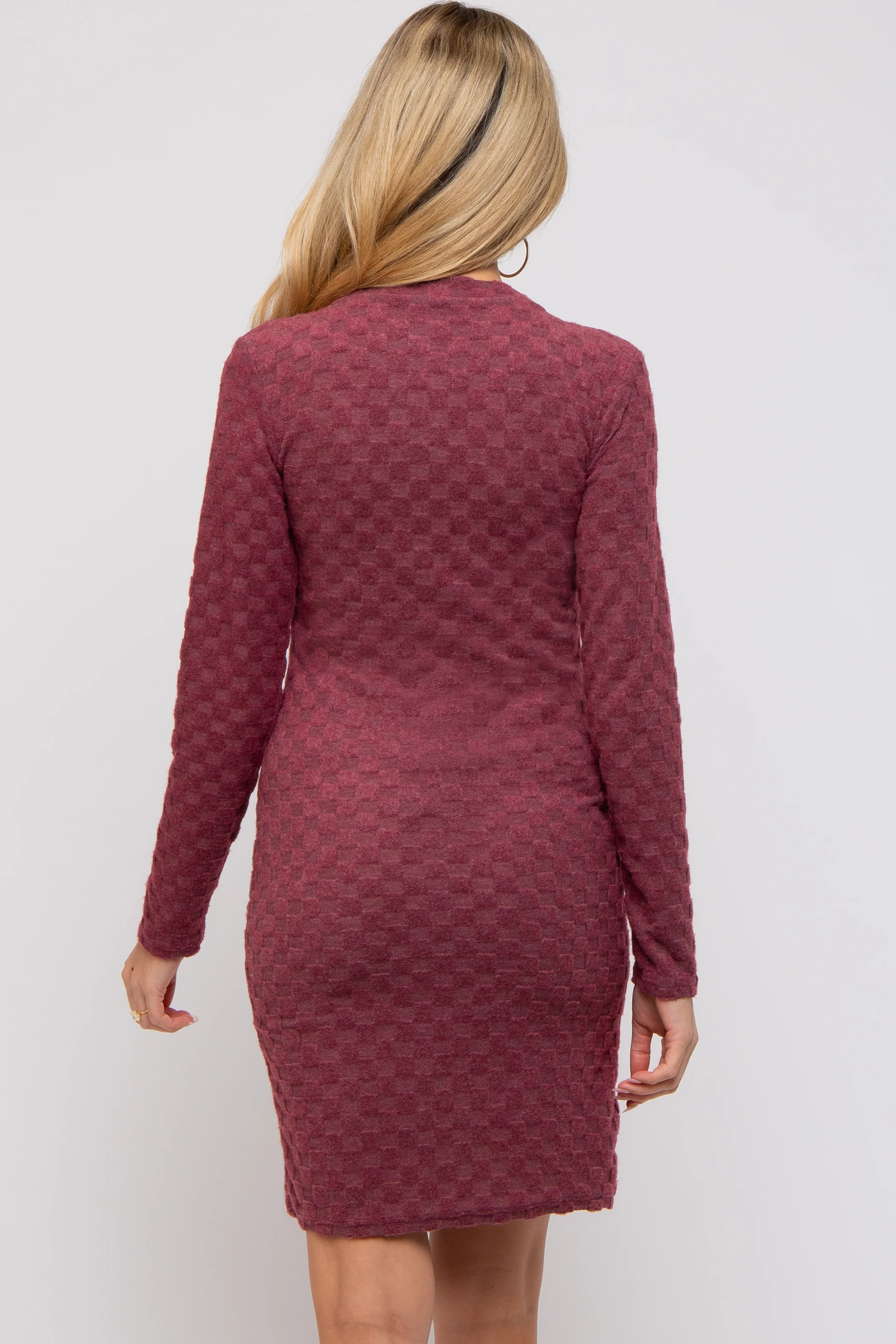 Burgundy Soft Brushed Knit Long Sleeve Maternity Dress - Image 3