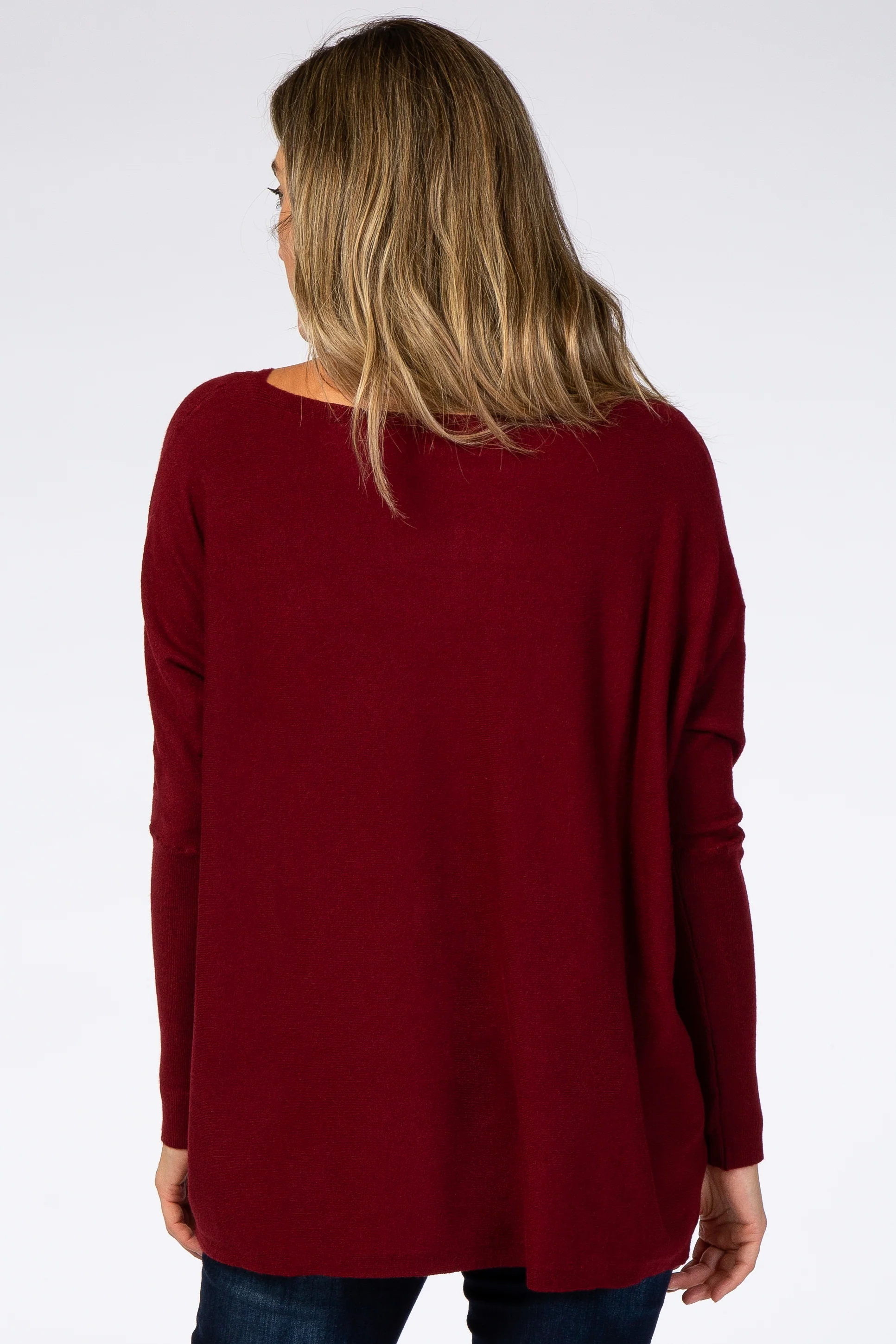 Burgundy Soft Knit Boatneck Dolman Sweater - Image 3