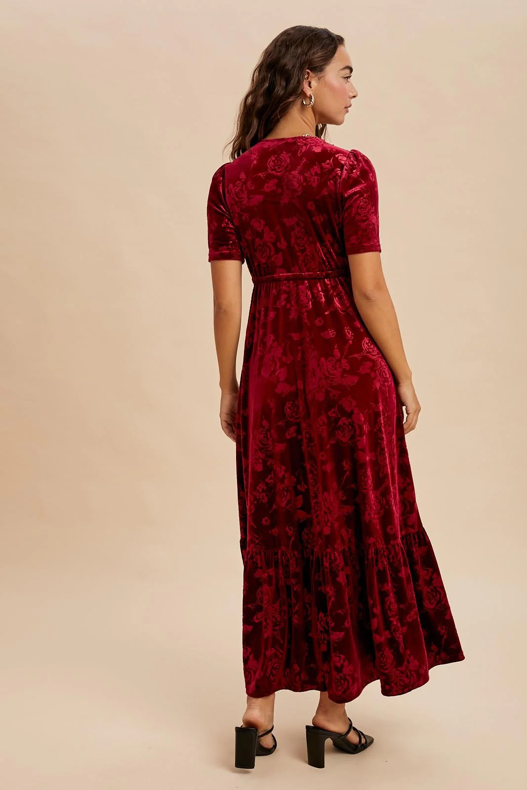 Burgundy Velvet Floral Button Down Maxi Dress - Image 4