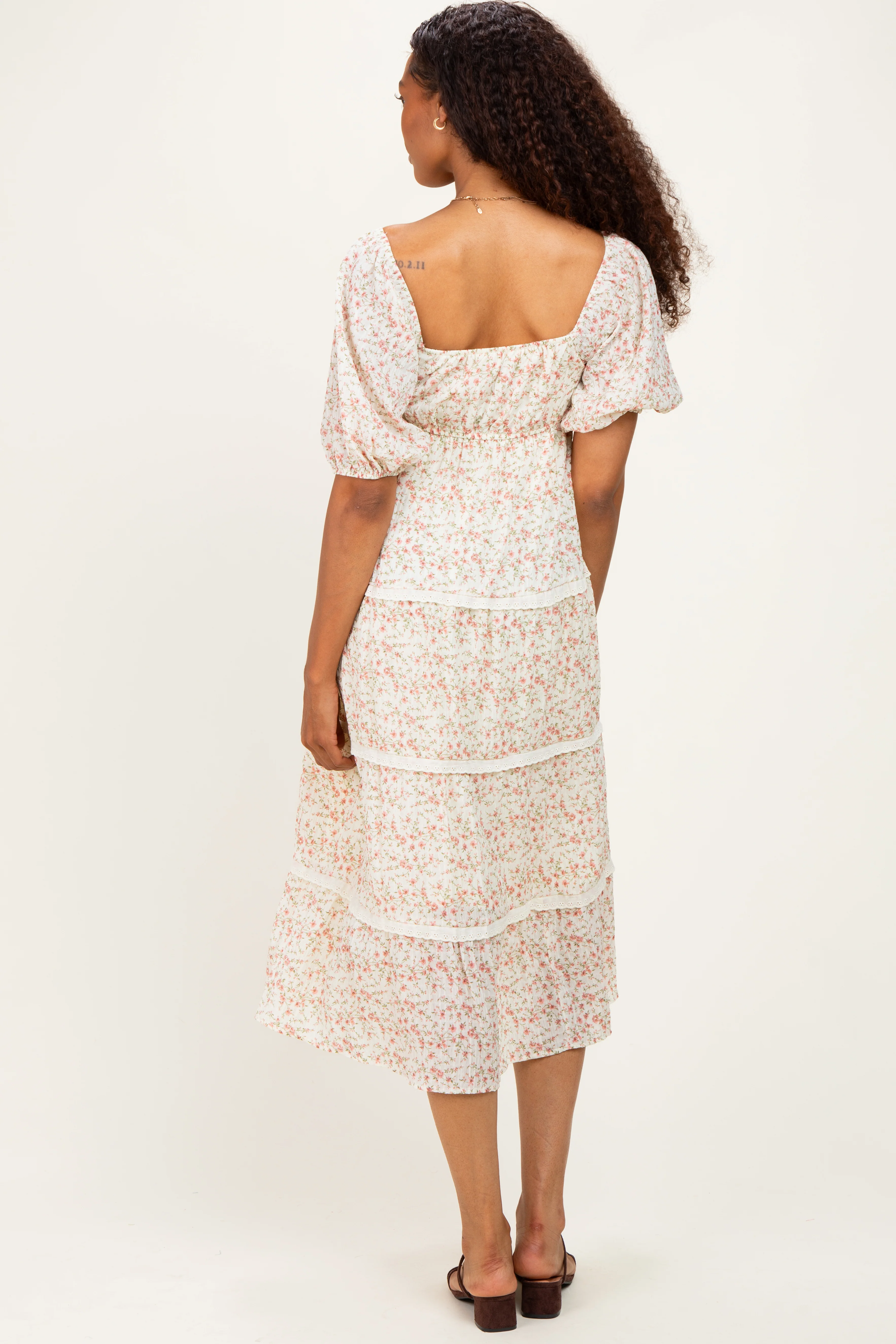 Butter Floral Lace Trim Tiered Midi Dress - Image 3