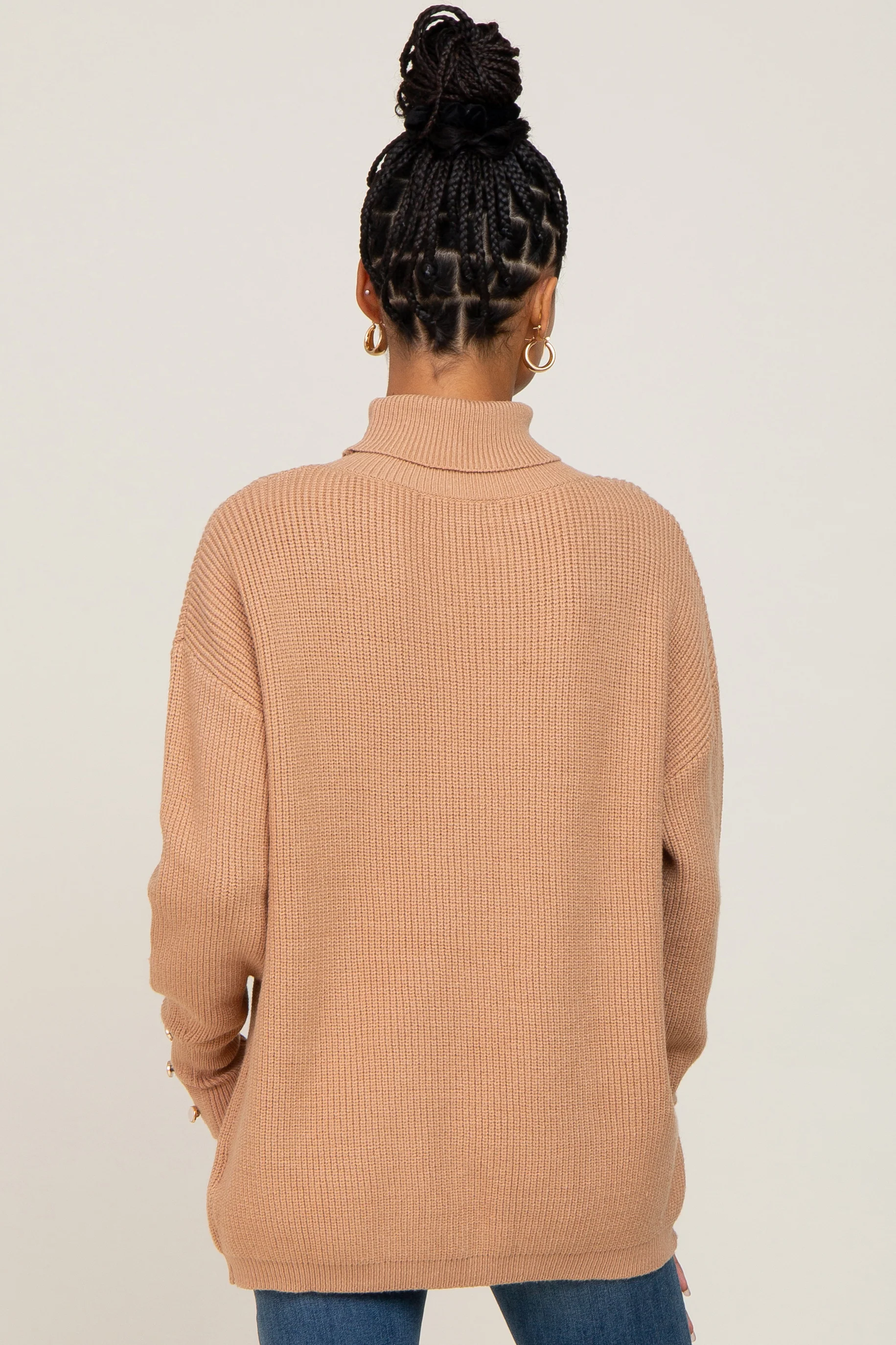 Camel Button Accent Turtleneck Sweater - Image 3
