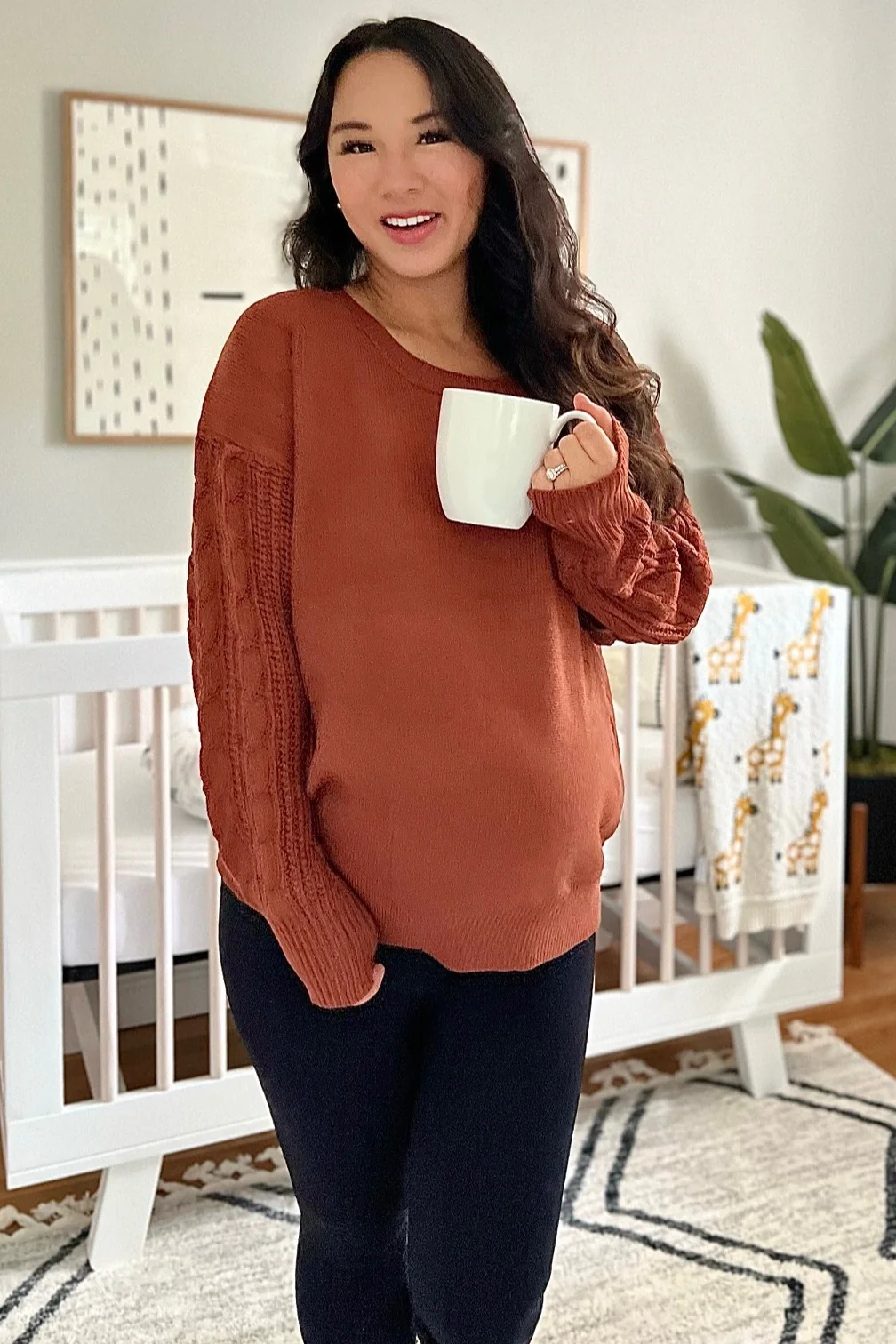 Camel Knit Braided Sleeve Maternity Sweater - Image 6