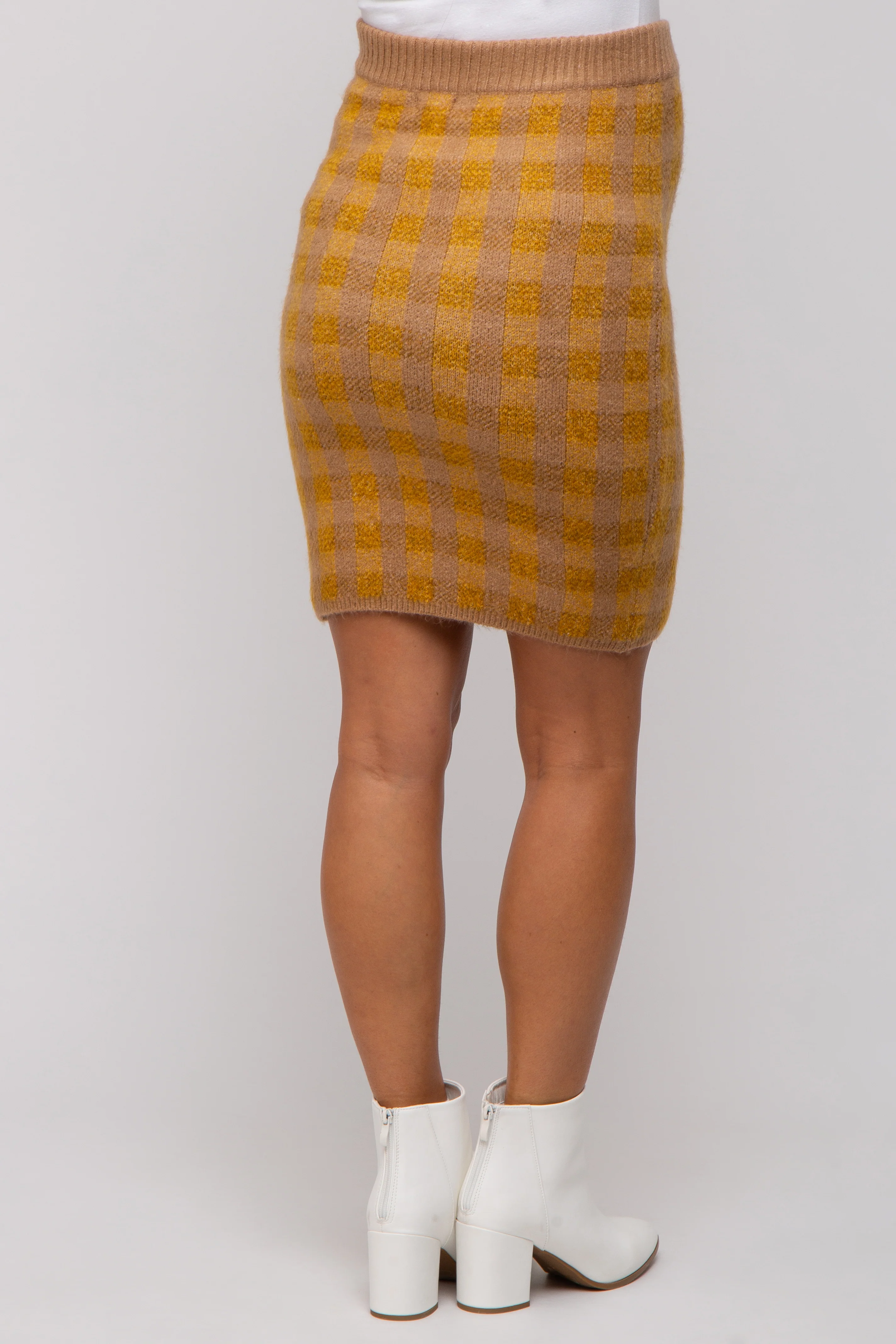 Camel Plaid Fuzzy Knit Fitted Maternity Skirt - Image 4