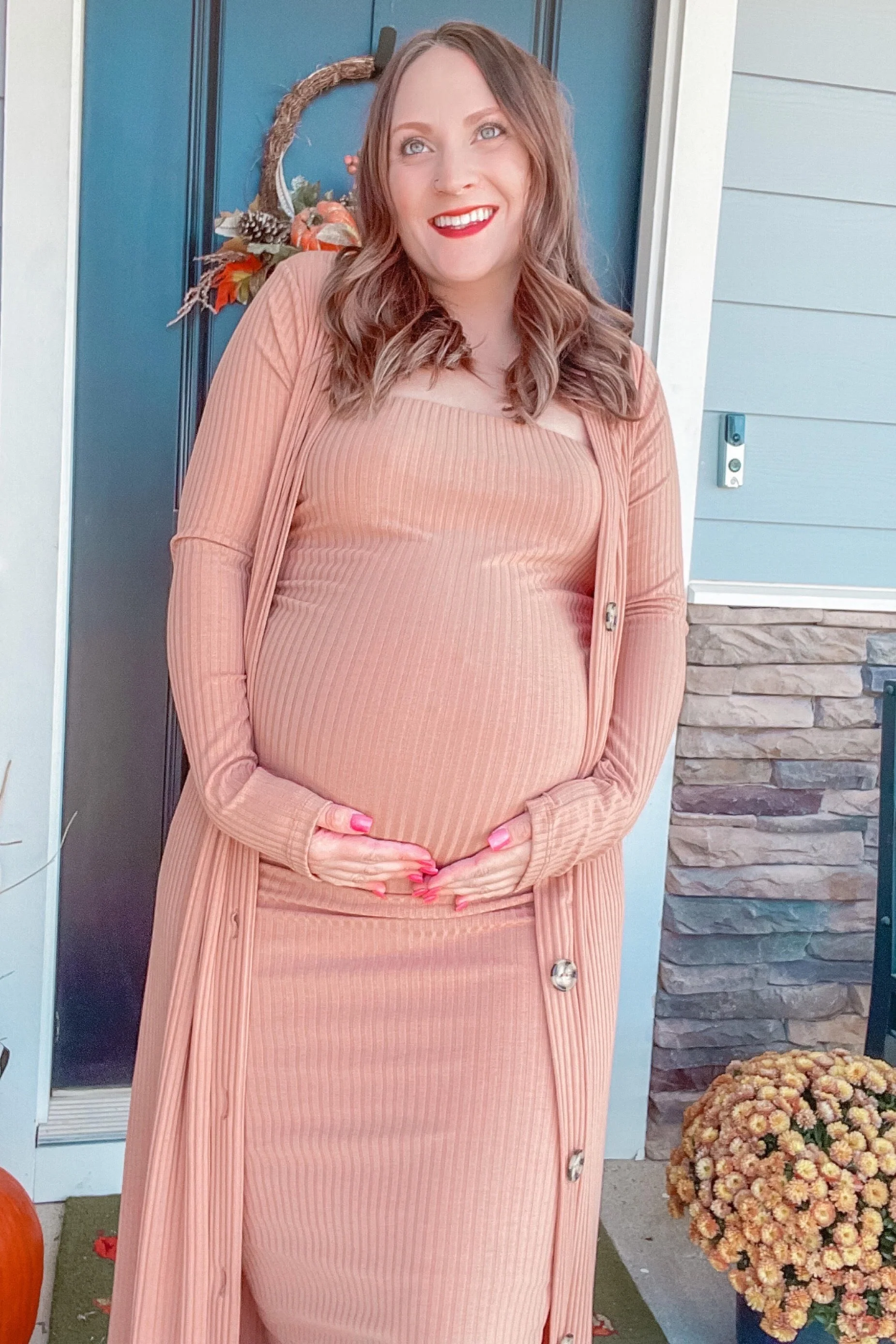 Camel Ribbed Maternity Dress Set - Image 10