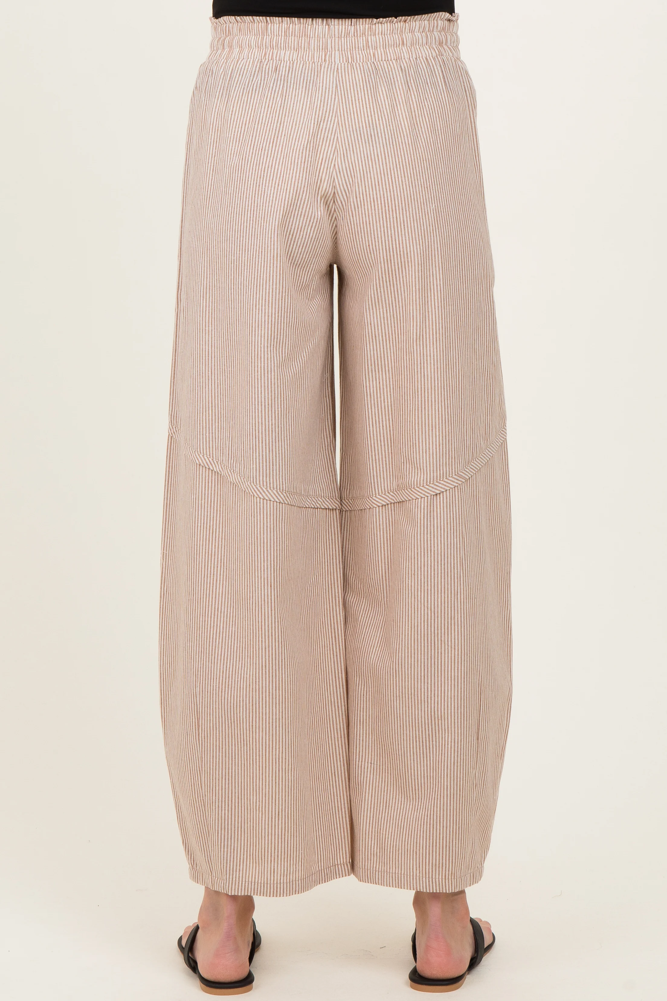 Camel Striped Cotton Barrel Leg Maternity Pants - Image 4