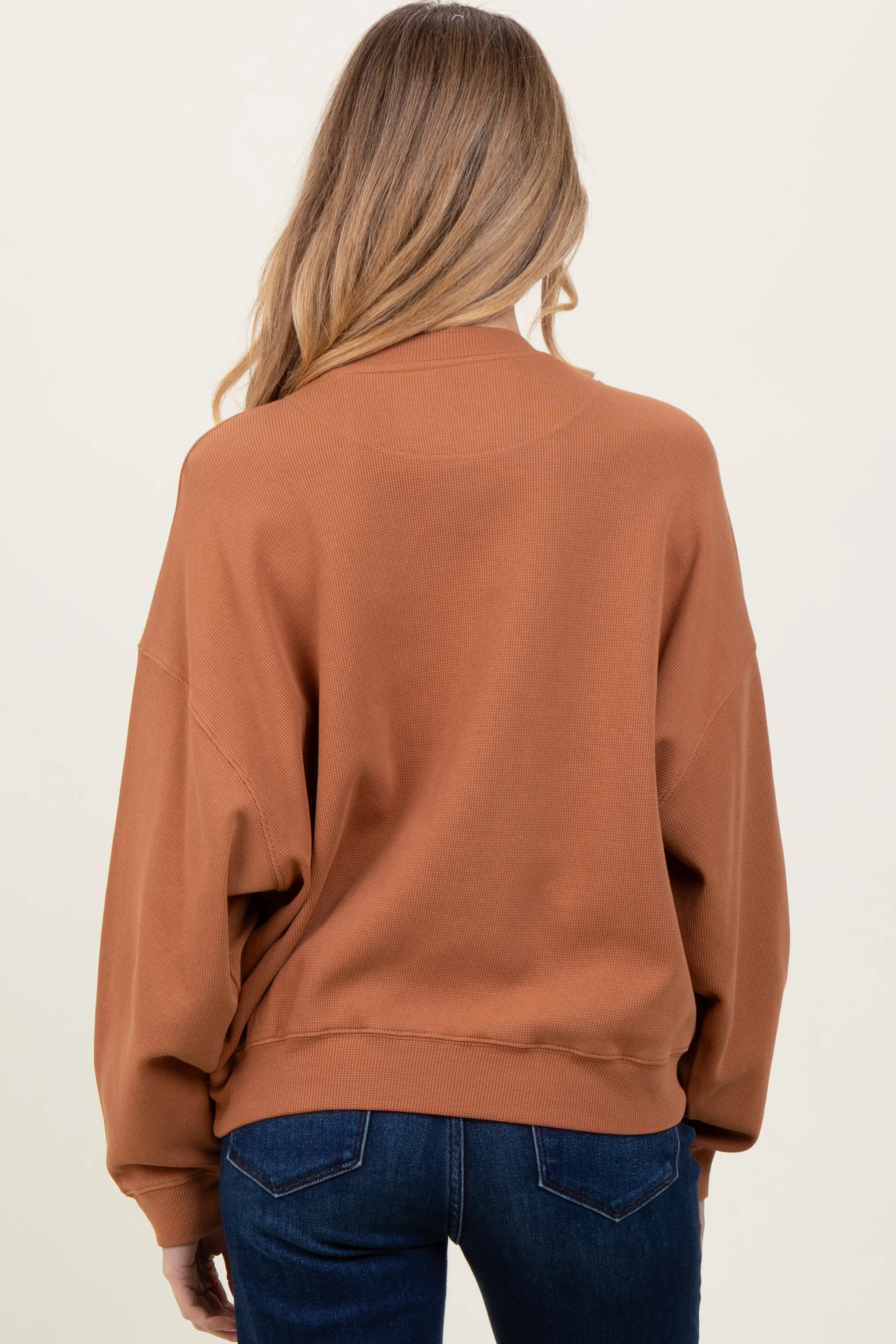 Camel Waffle Knit Maternity Pullover - Image 2