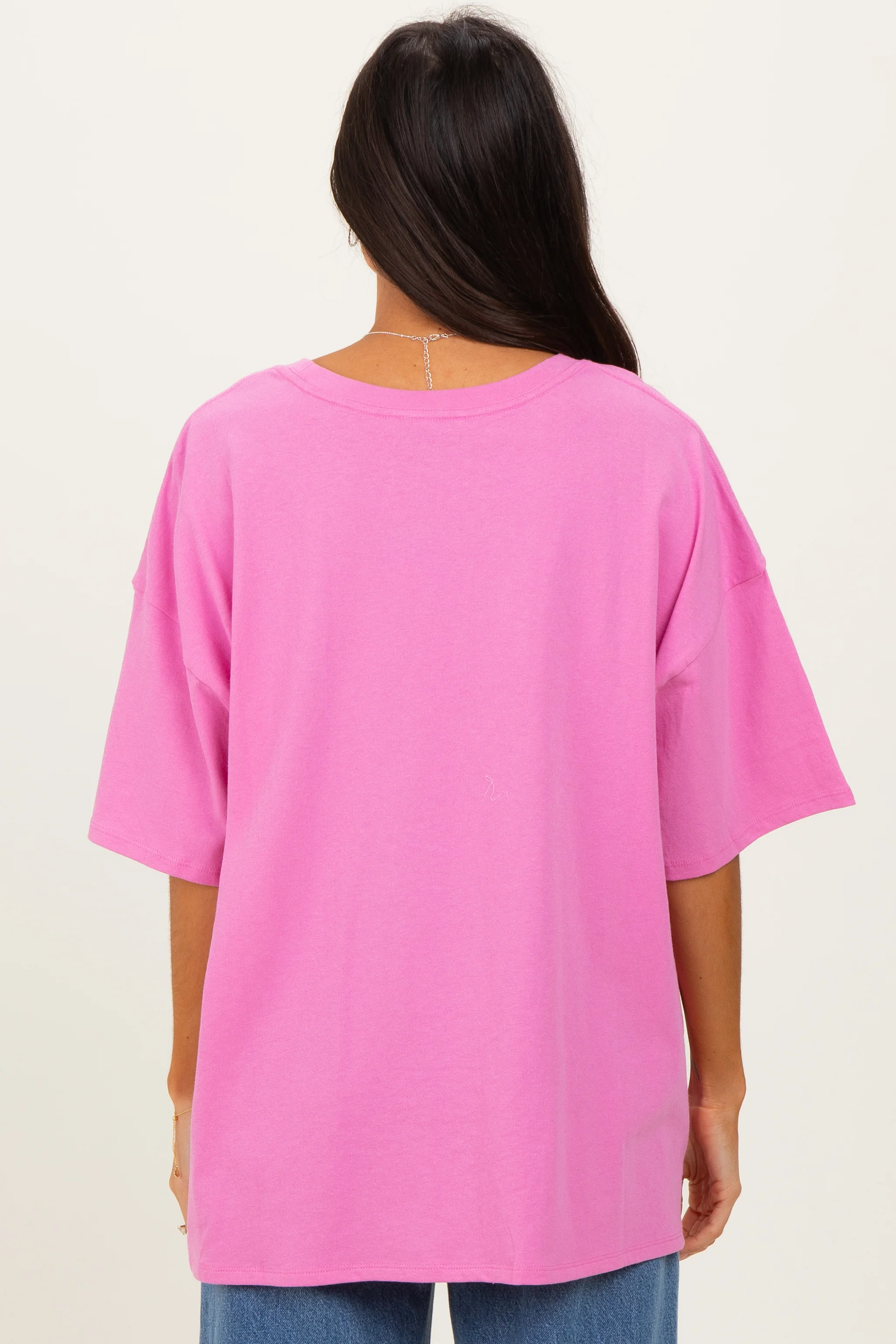 Candy Pink Cotton Oversized Tee - Image 4