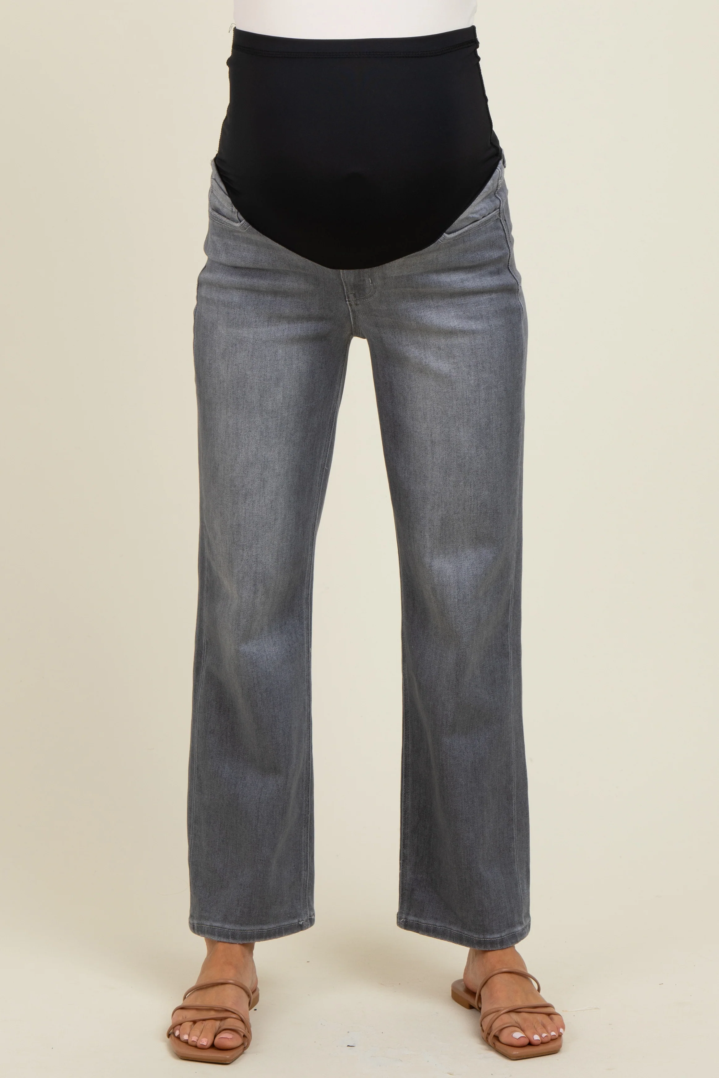 Charcoal Ankle Slim Wide Leg Maternity Jeans - Image 3