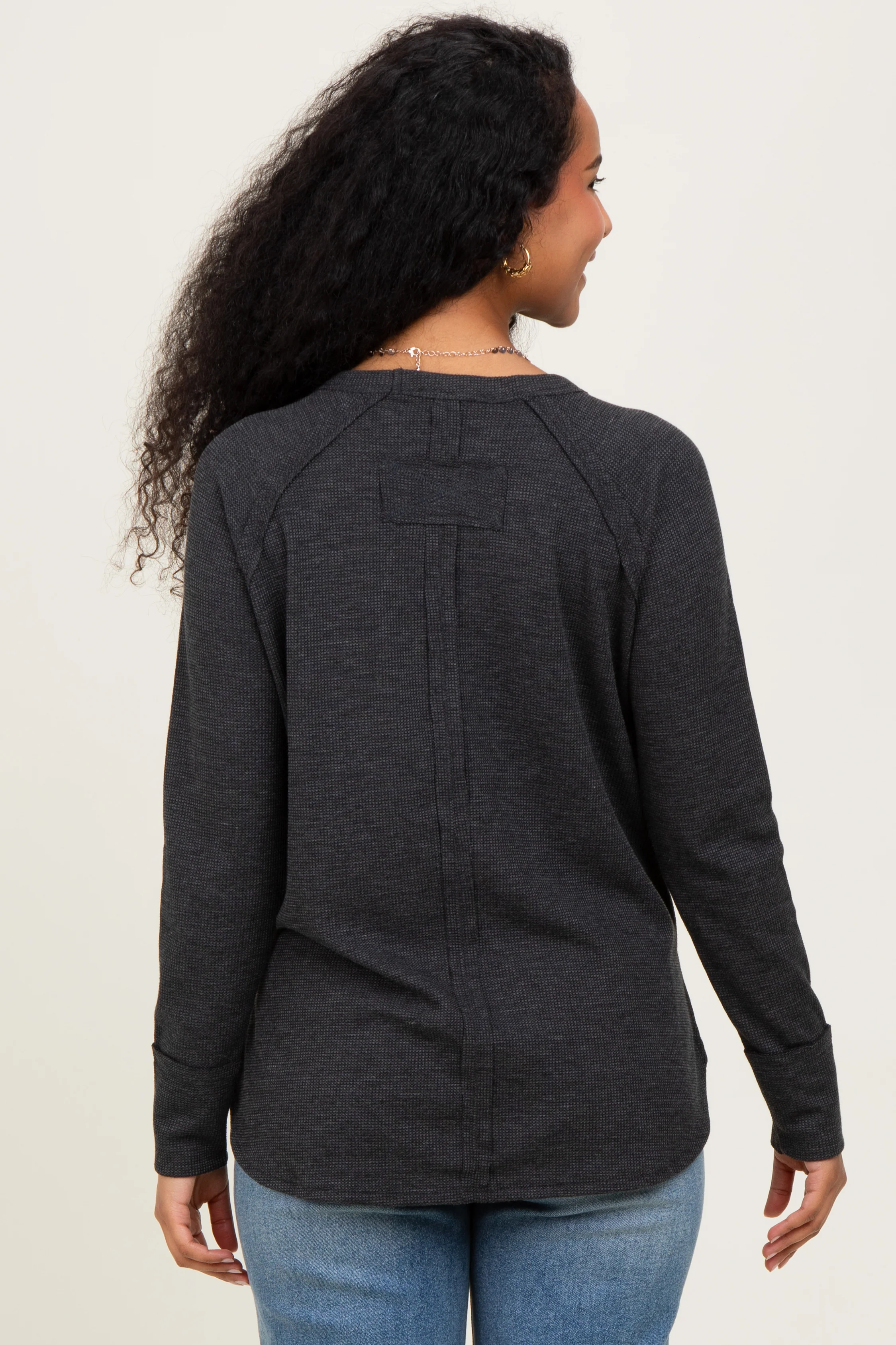 Charcoal Baby Waffle Knit Long Sleeve Maternity Top - Image 4