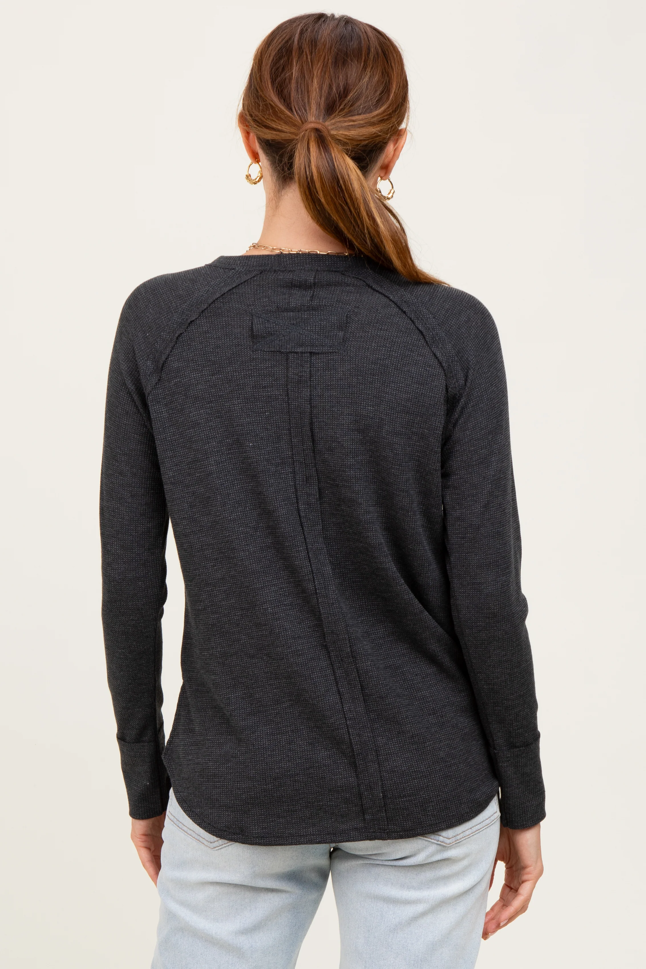 Charcoal Baby Waffle Knit Long Sleeve Top - Image 4
