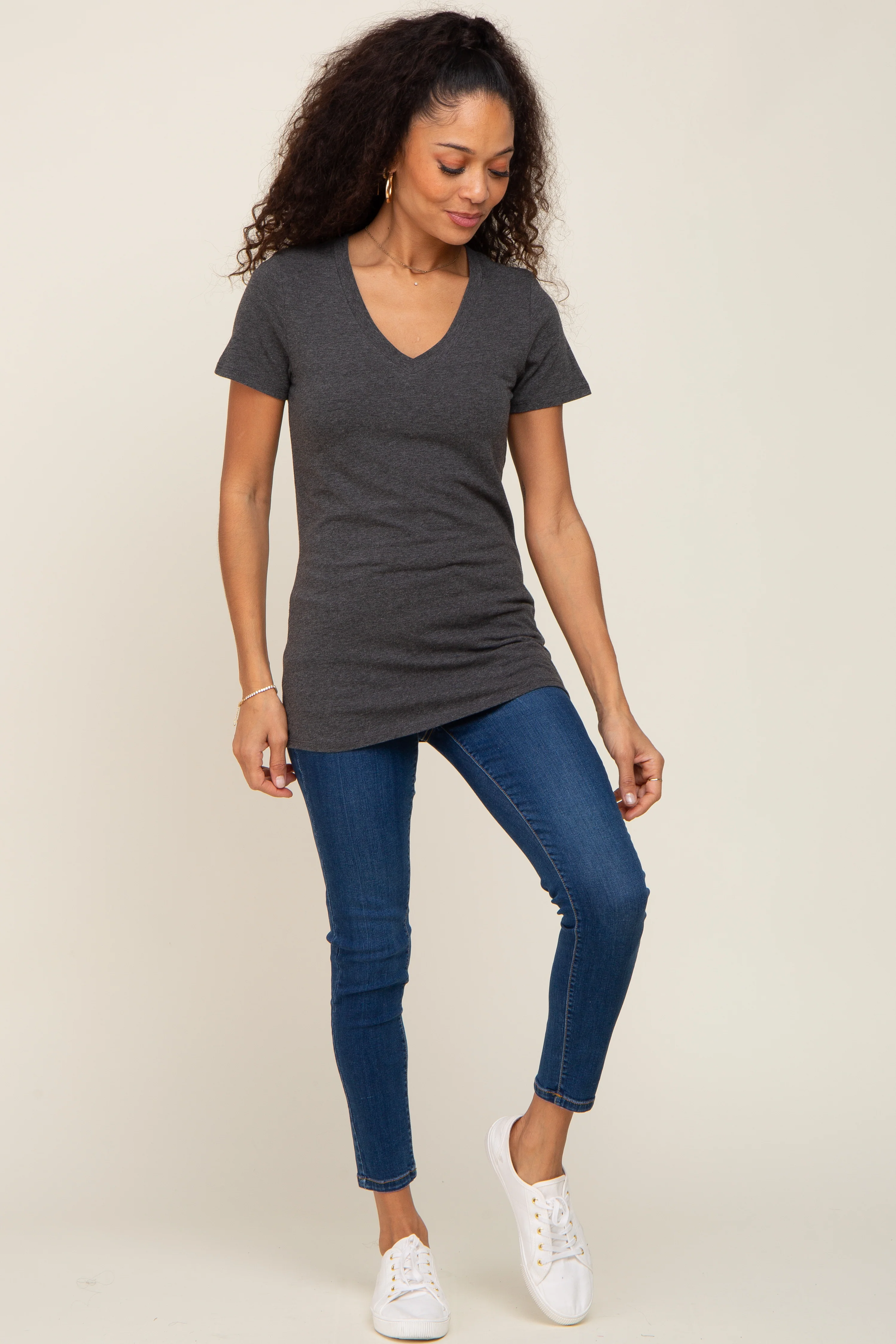 Charcoal Basic V-Neck Tee - Image 4