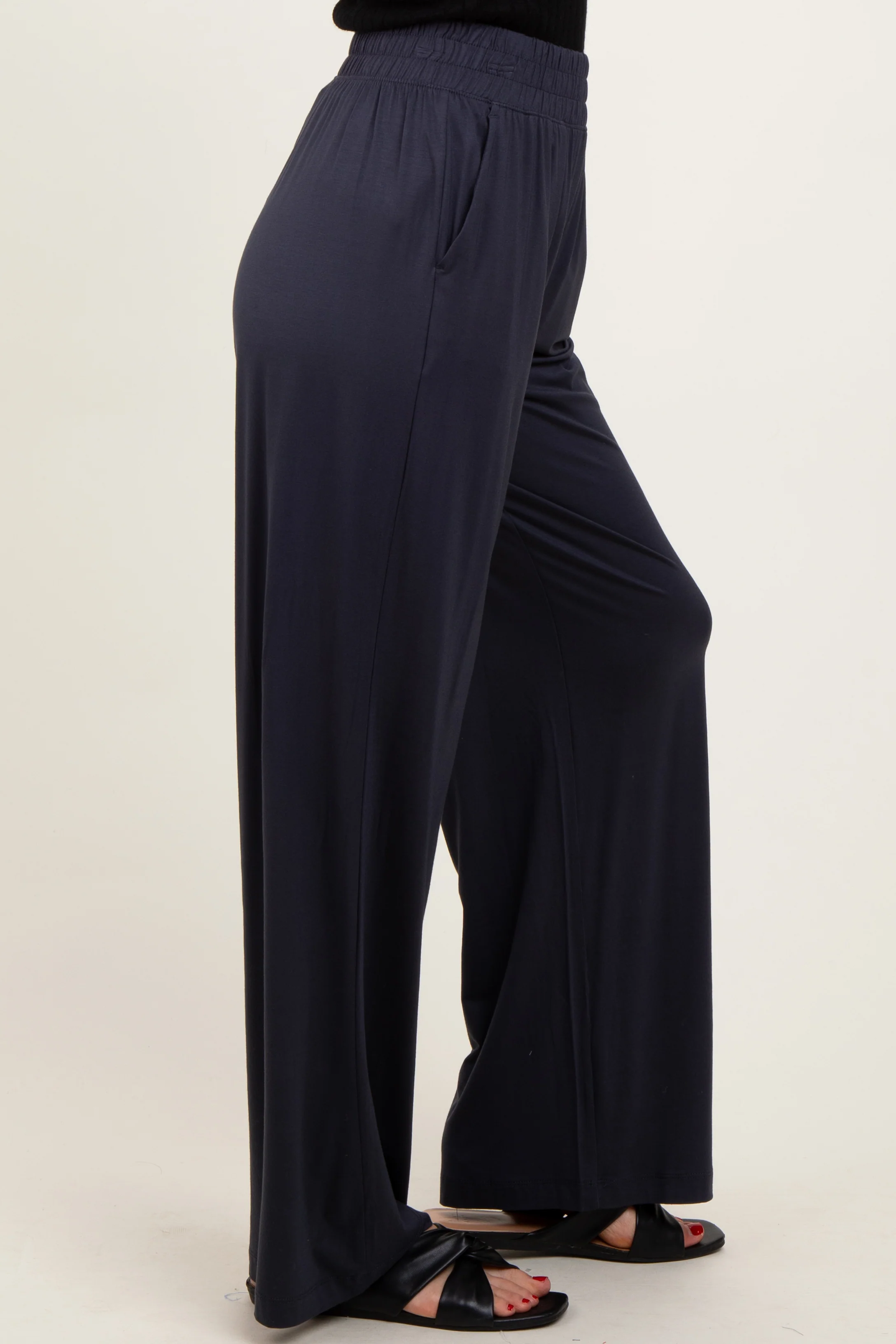Charcoal Basic Wide Leg Pocketed Pants - Image 3