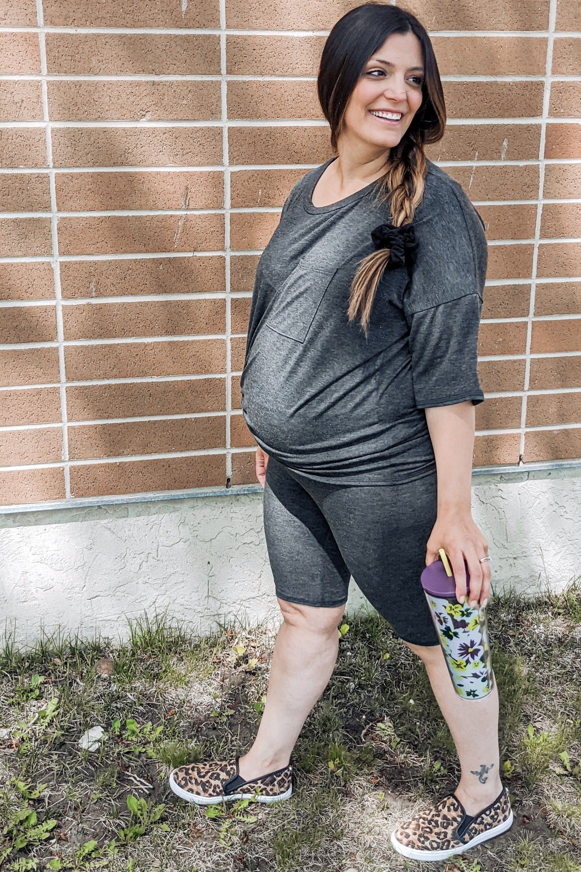 Charcoal Biker Short Maternity Sleep Set - Image 7