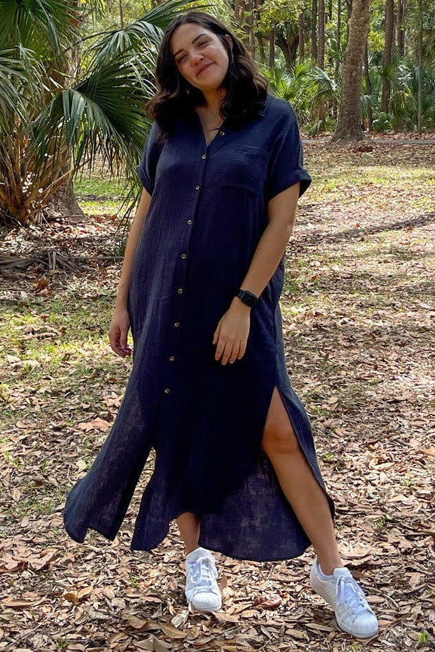 Charcoal Button Down Midi Dress - Image 5