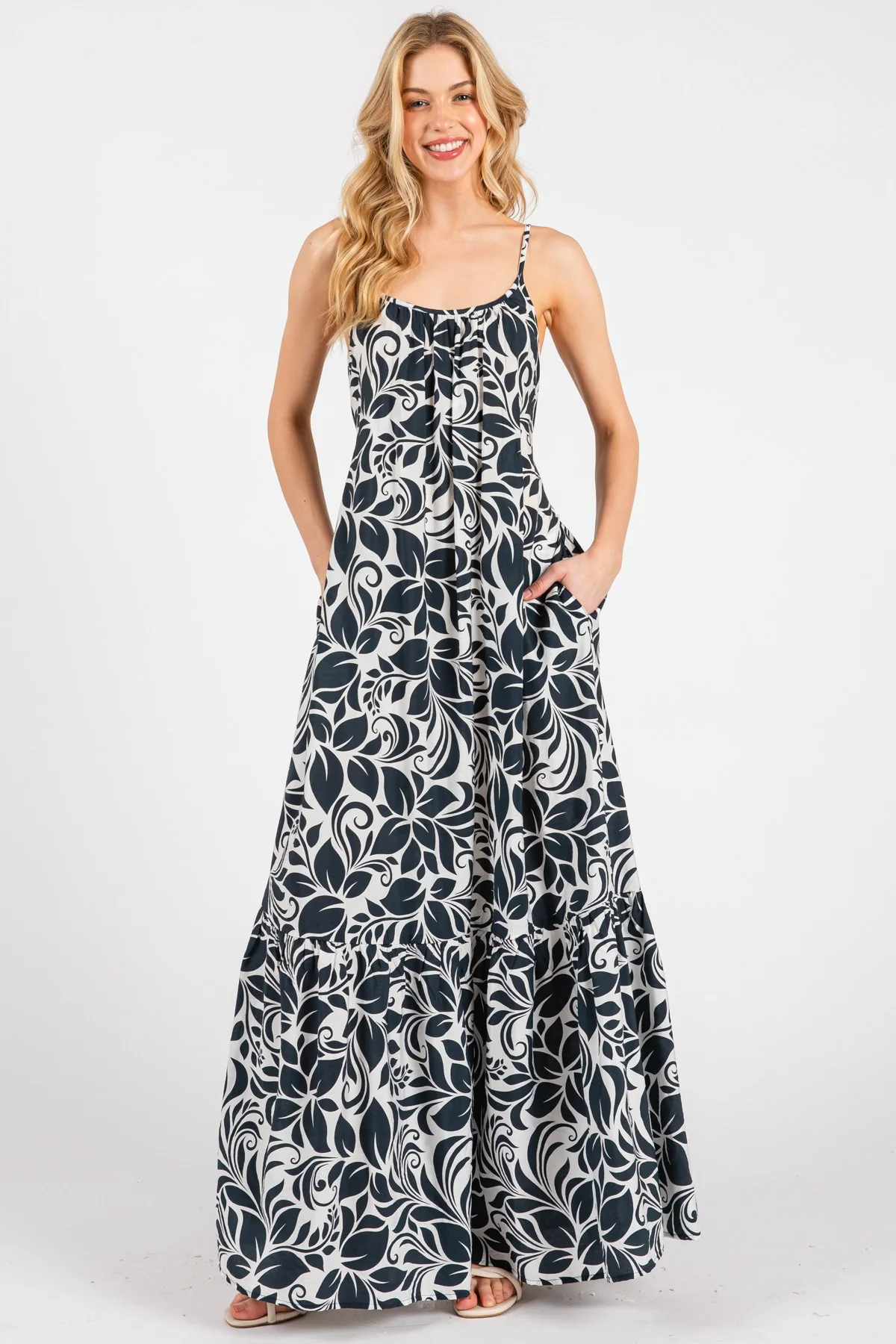 Charcoal Floral Waist Tie Maxi Dress - Image 5
