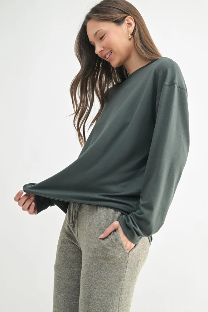 Charcoal Grey Relaxed Fit Long Sleeve Top - Image 4