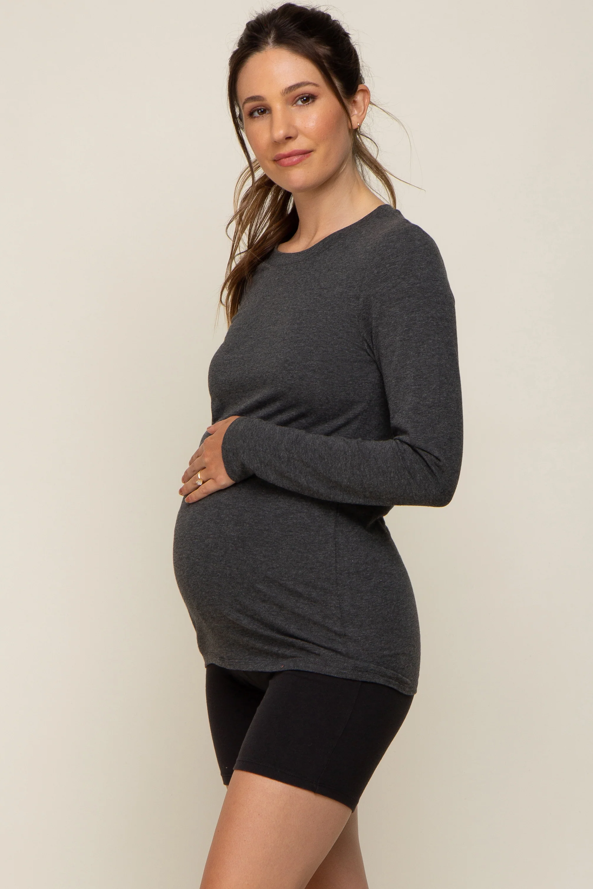 Charcoal Long Sleeve Maternity Top - Image 3