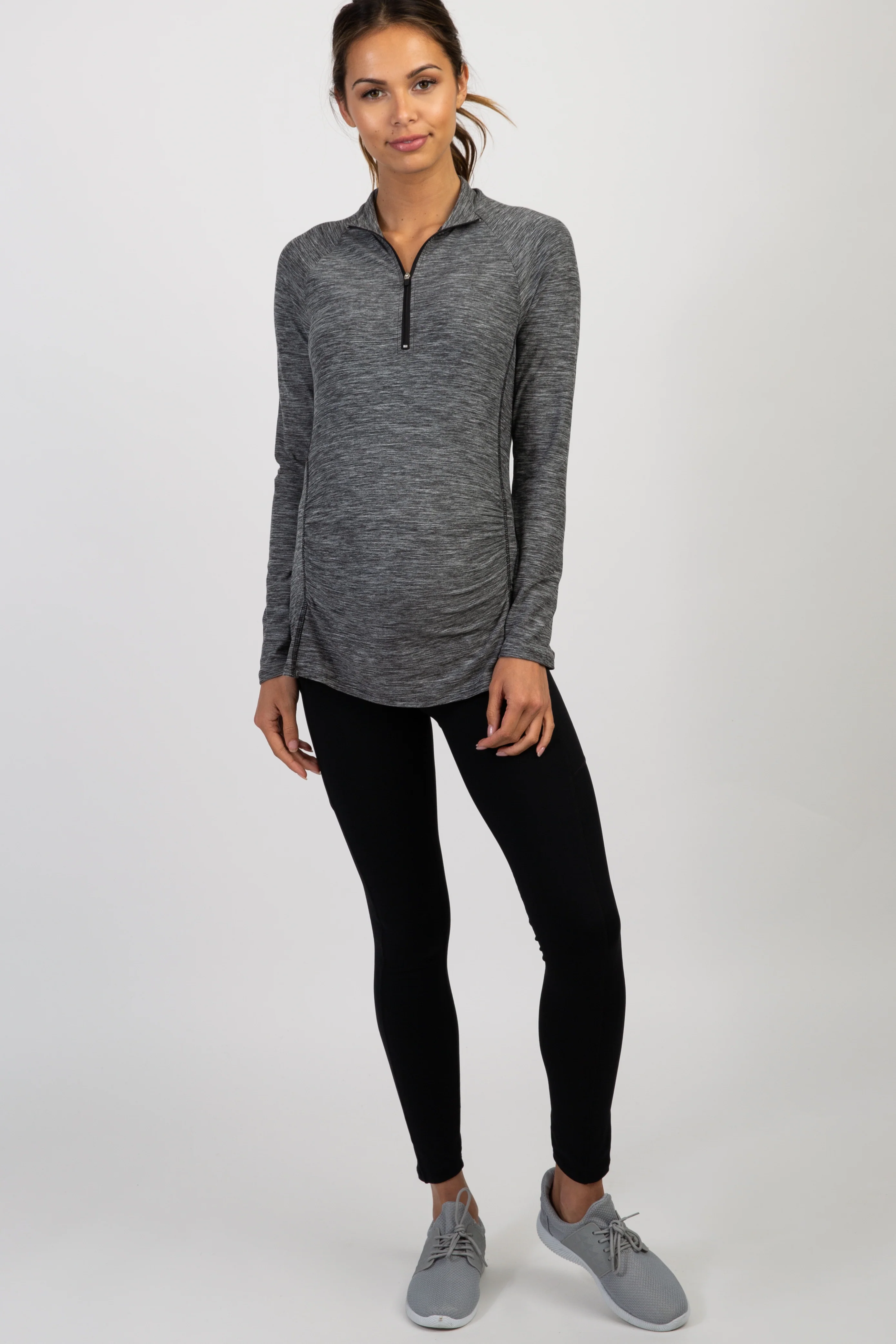 Charcoal Long Sleeve Ruched Maternity Active Top - Image 4