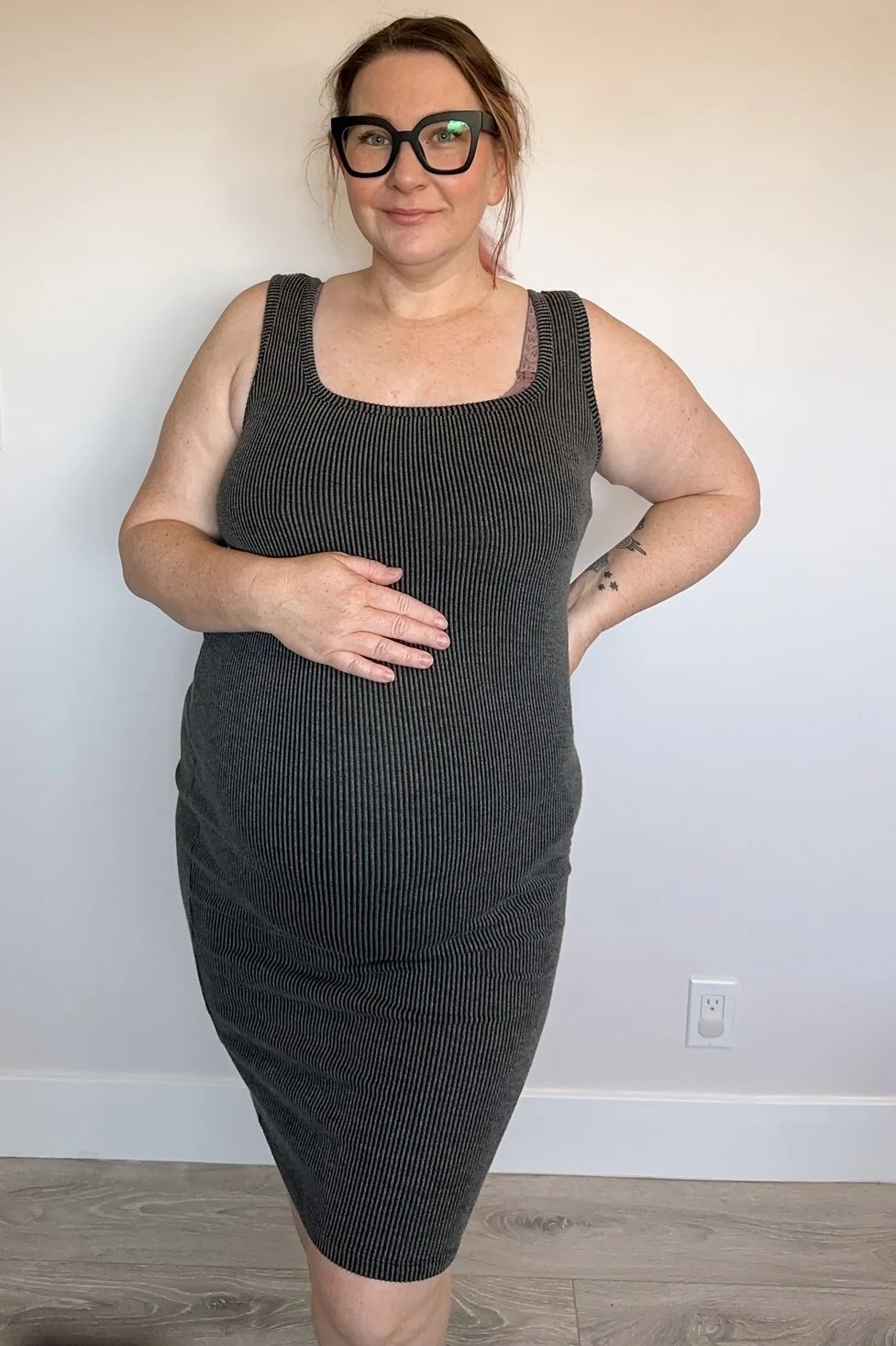 Charcoal Ribbed Fitted Sleeveless Maternity Dress - Image 5