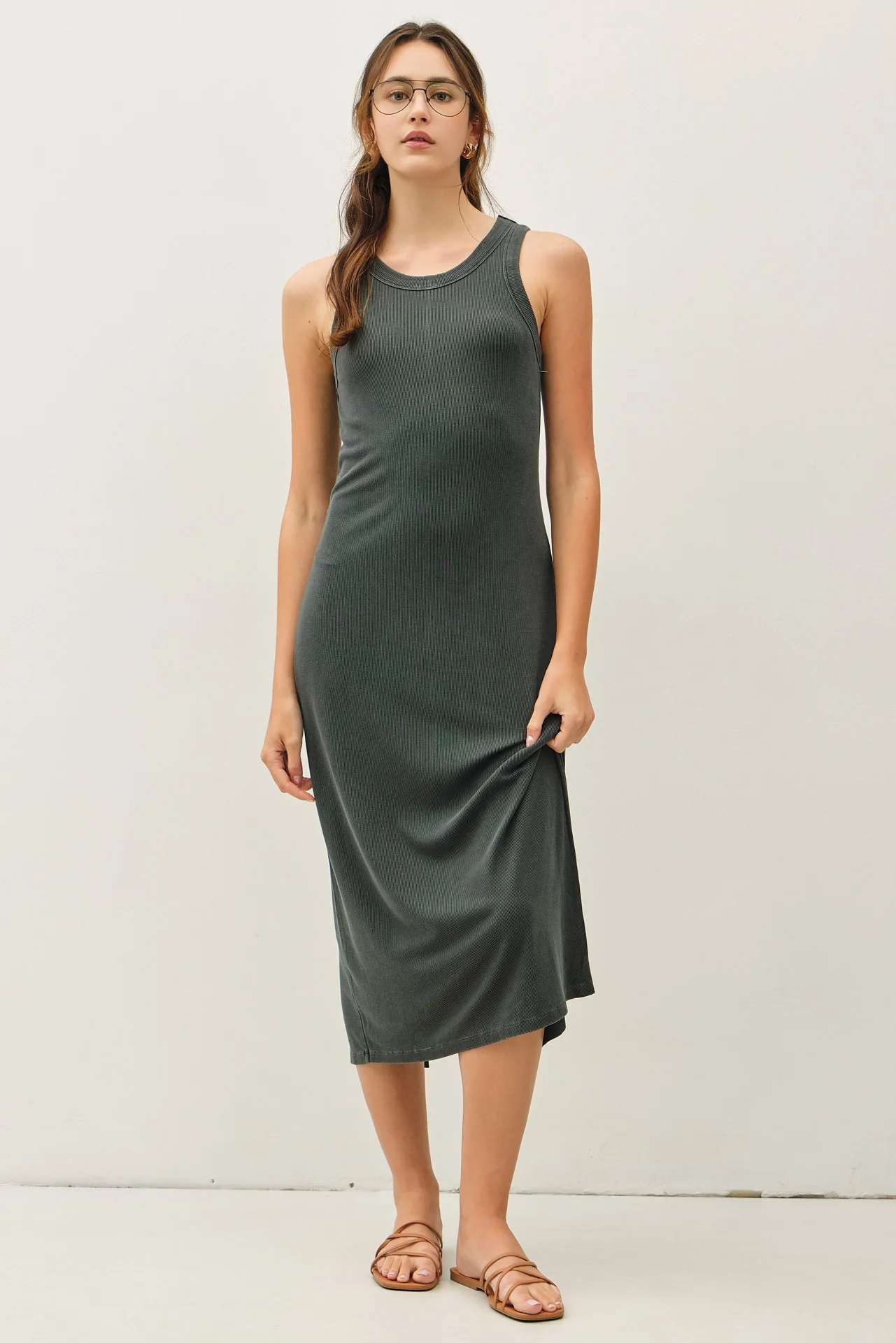 Charcoal Ribbed Maternity Midi Tank Dress - Image 4