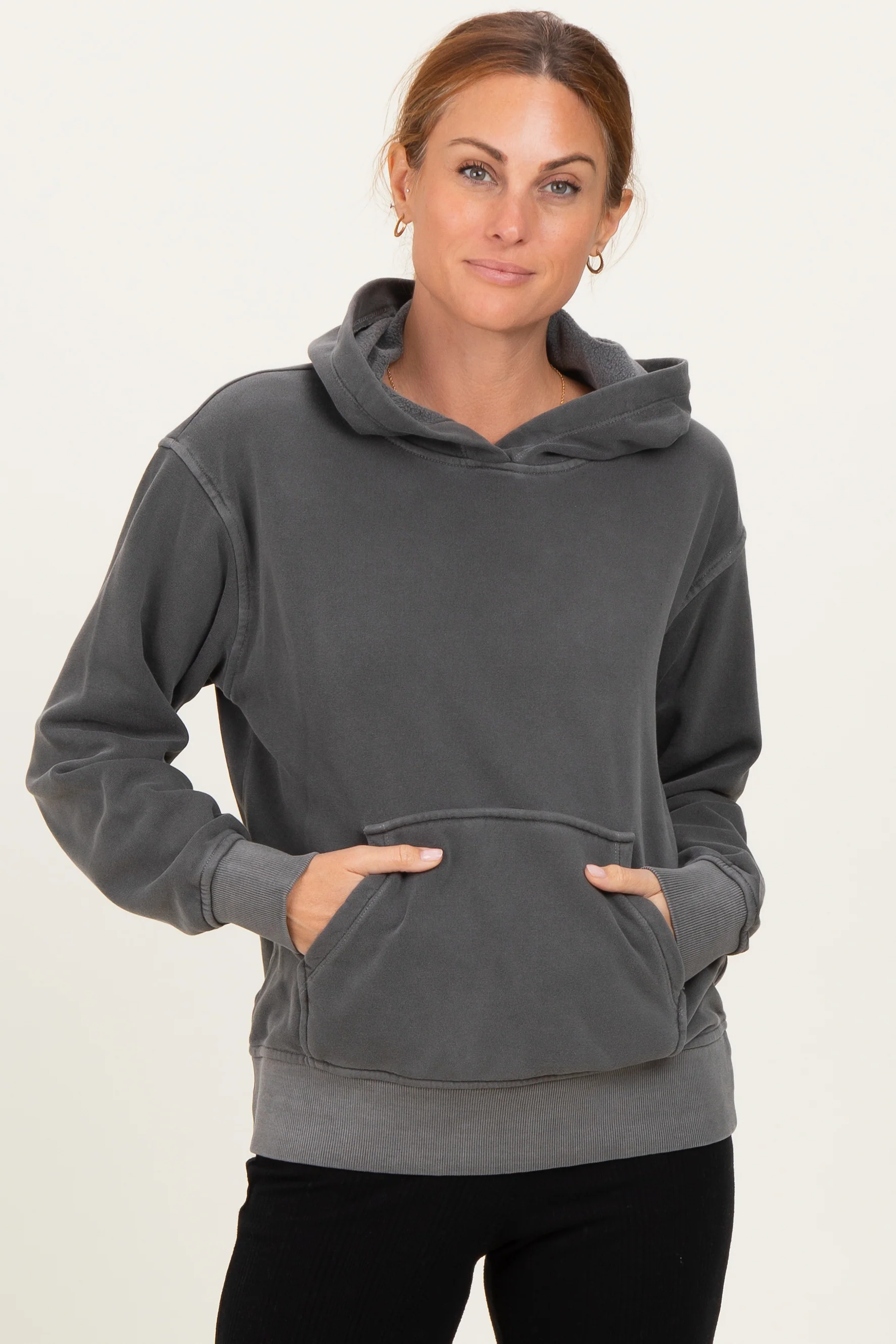 Charcoal Soft Fleece Maternity Pocket Hoodie - Image 5
