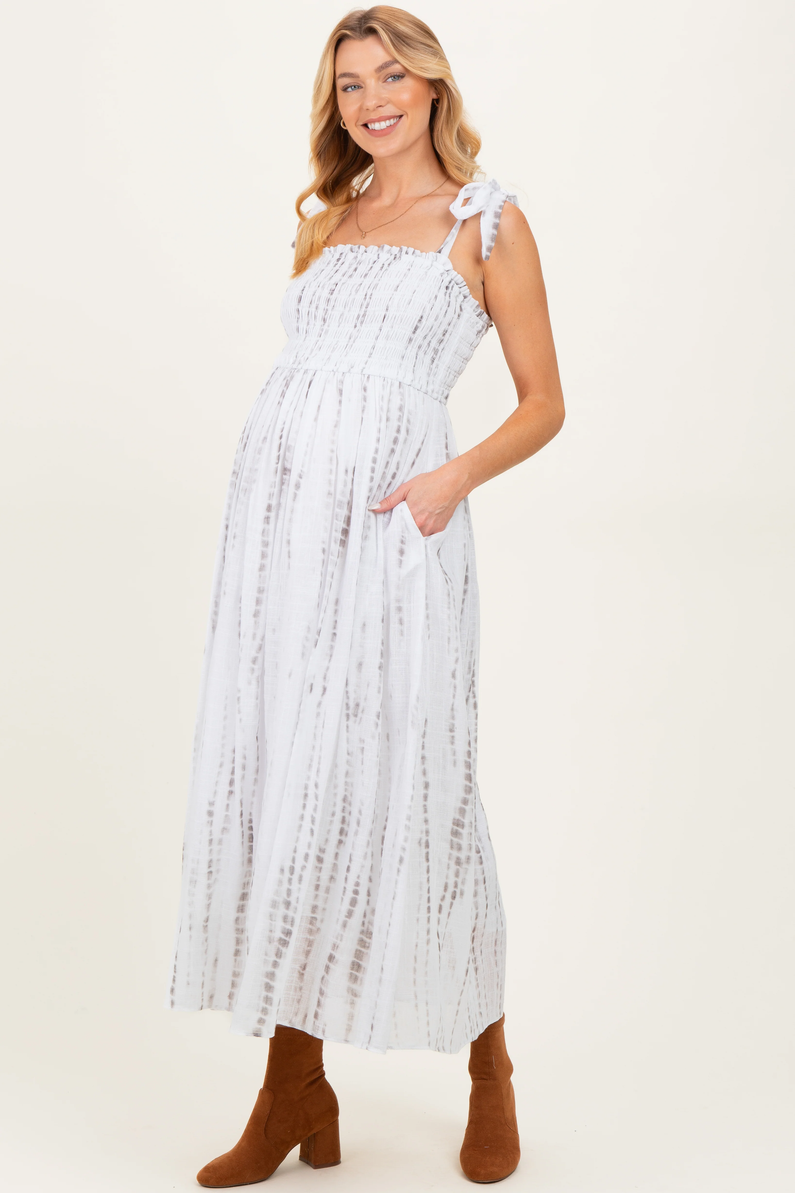 Charcoal Tie Dye Printed Maternity Maxi Dress - Image 3