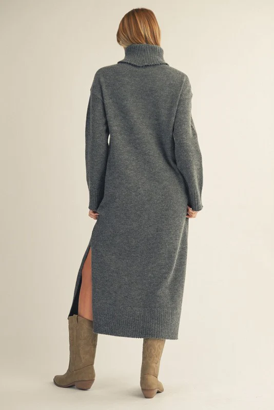 Charcoal Turtleneck Sweater Midi Dress - Image 4