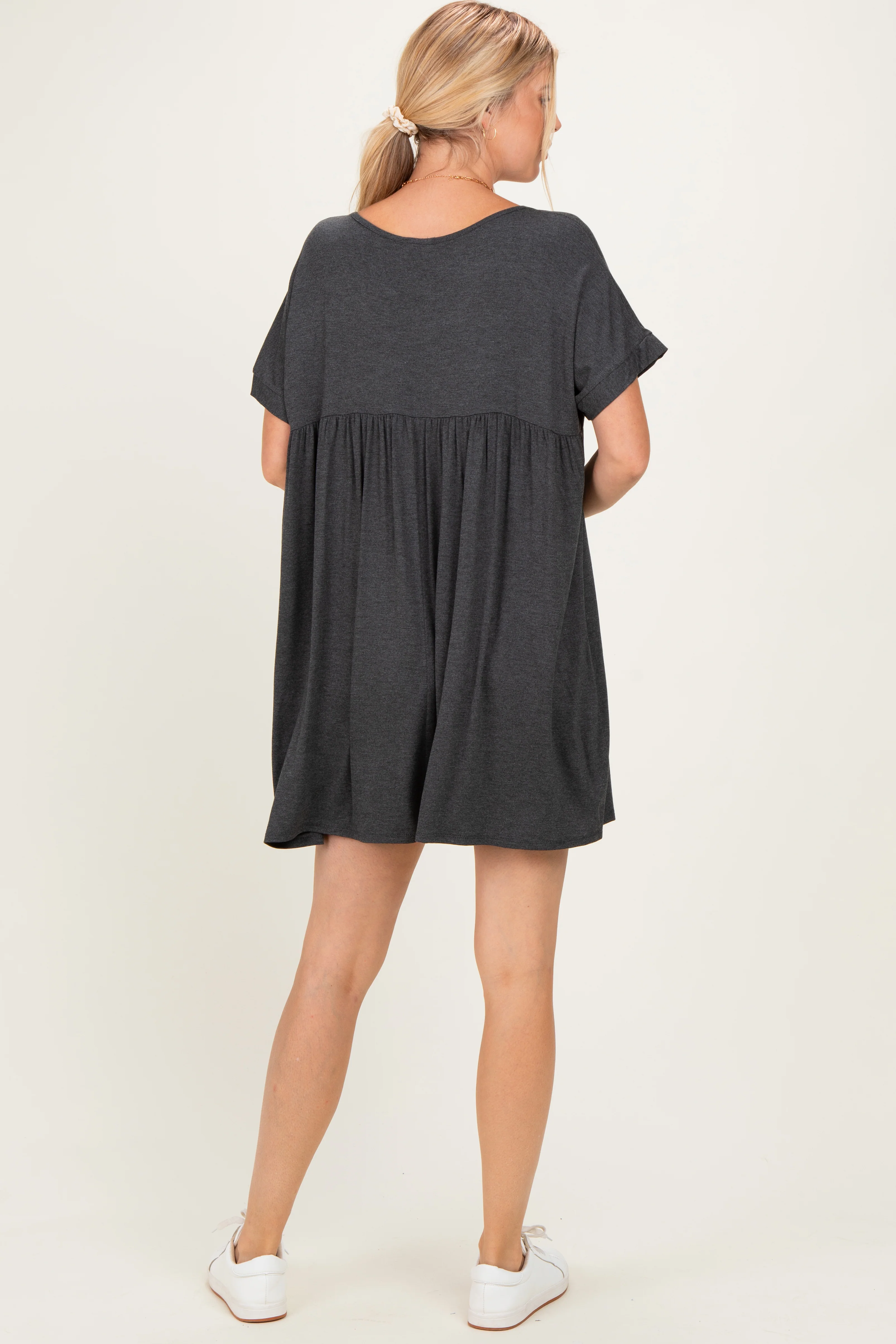 Charcoal V-Neck Basic Dress - Image 4