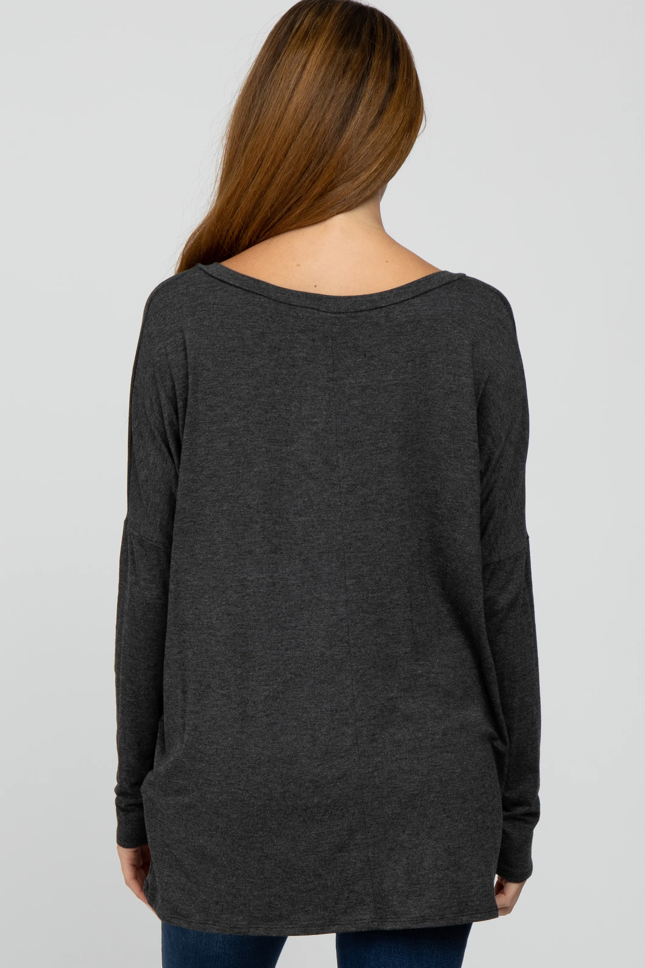 Charcoal V-Neck Maternity Top - Image 2