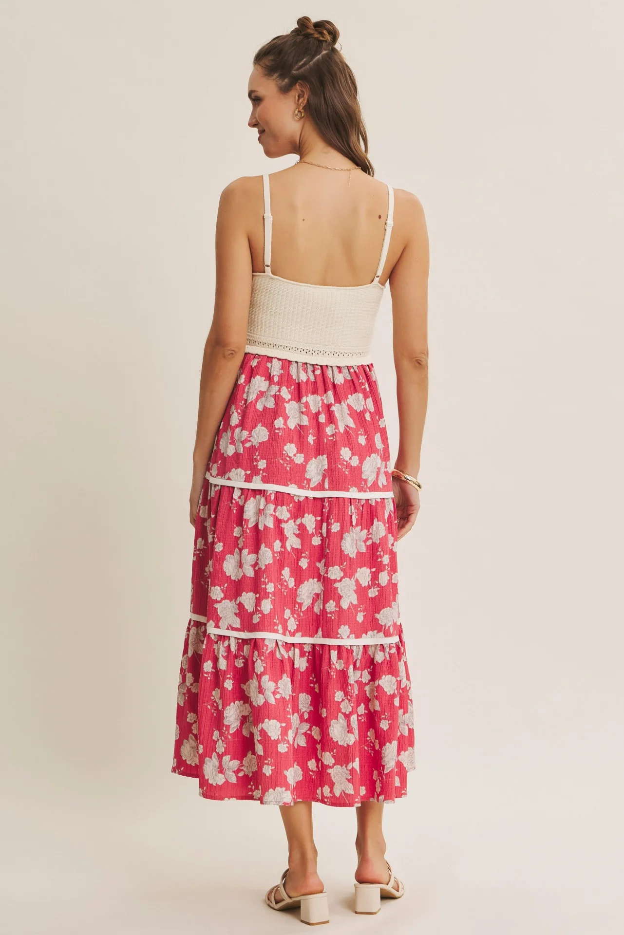Cherry Red Floral Crochet Knit Top Floral Skirt Dress - Image 4