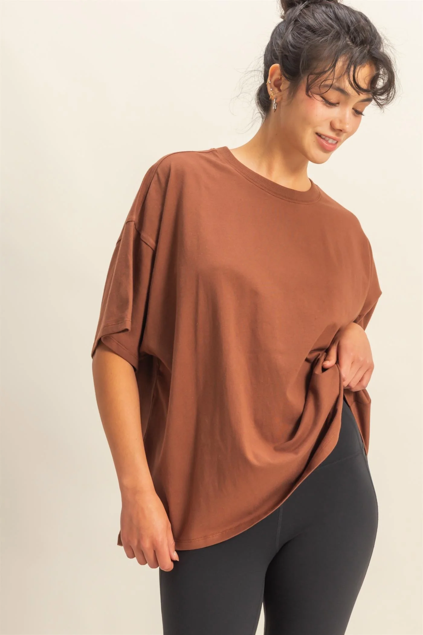 Chestnut Crew Neck Short Sleeve Oversized T-Shirt - Image 3