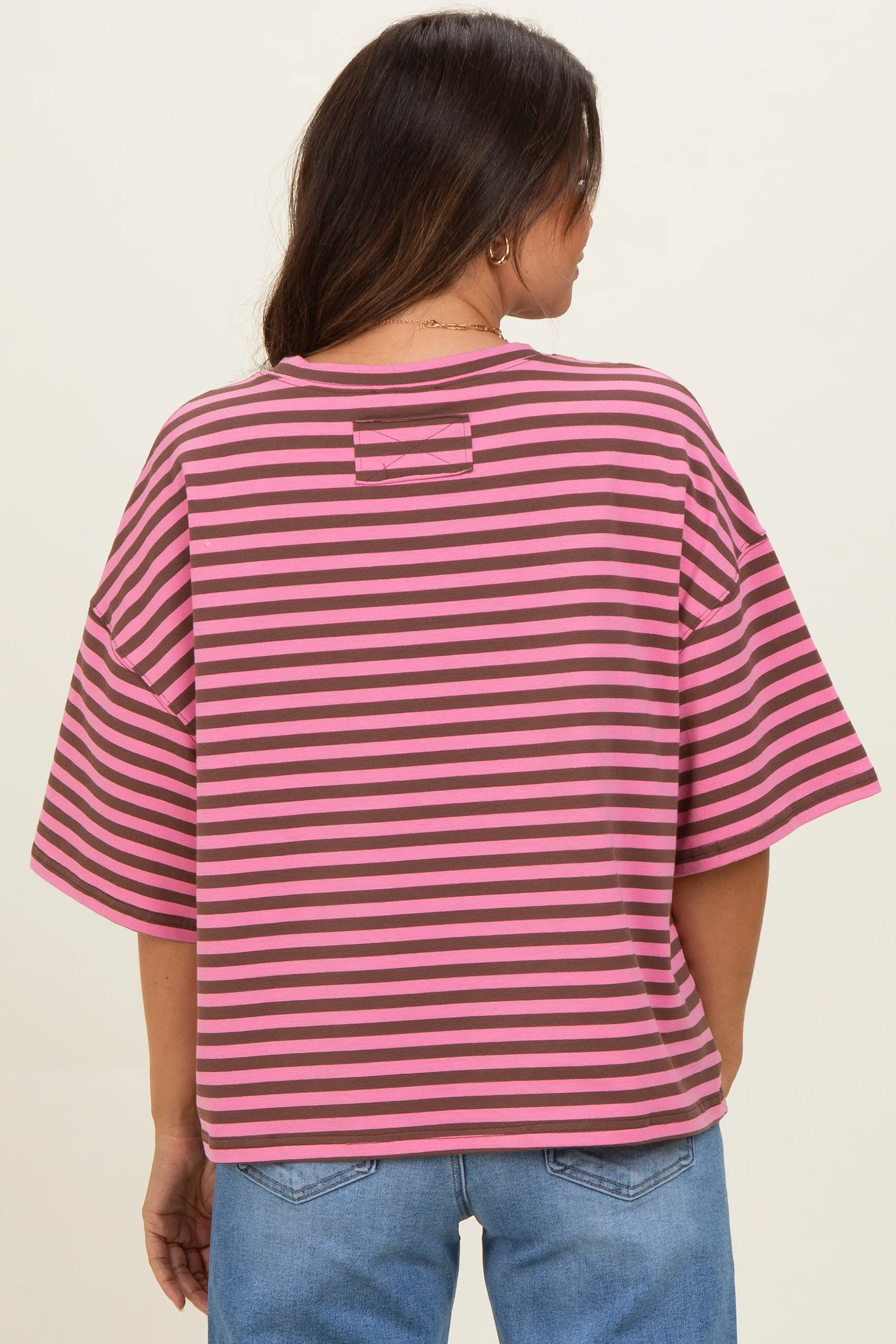 Chocolate Oversized Striped Maternity Boyfriend Tee - Image 3