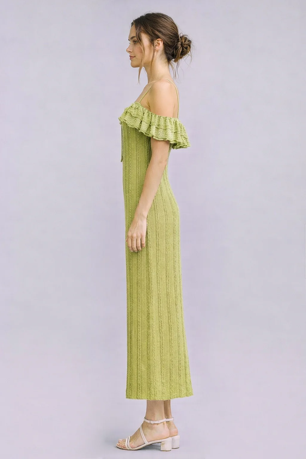 Citron Off Shoulder Lace Knit Midi Dress - Image 3