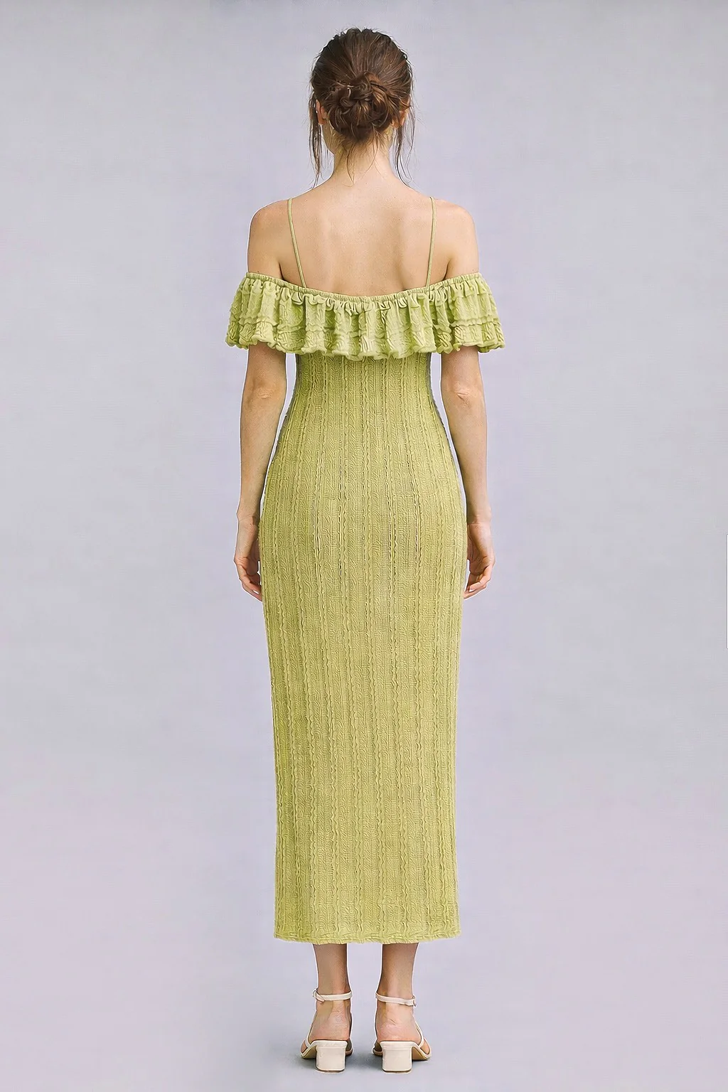 Citron Off Shoulder Lace Knit Midi Dress - Image 4