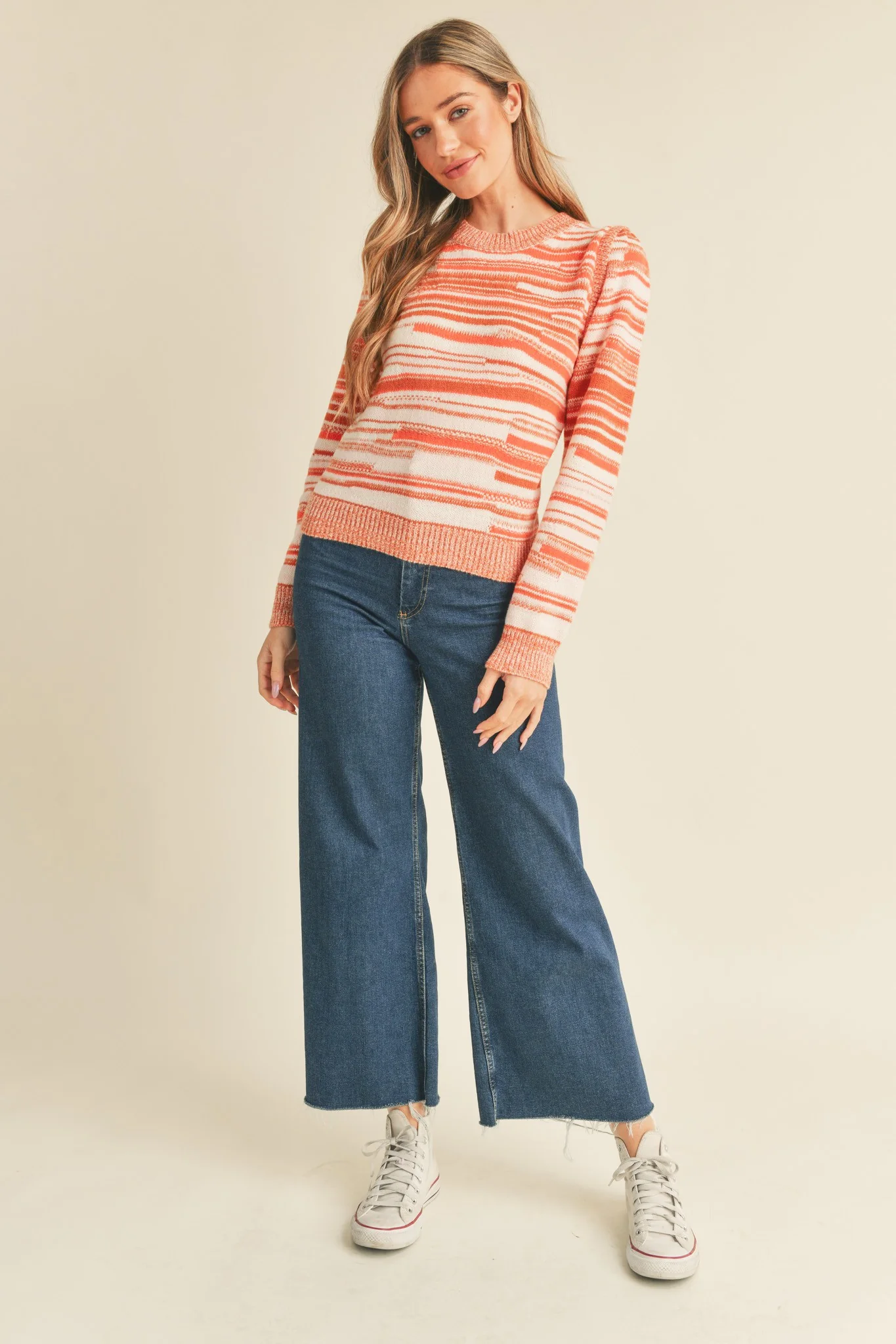 Clay Ivory Puff Shoulder Striped Sweater - Image 5