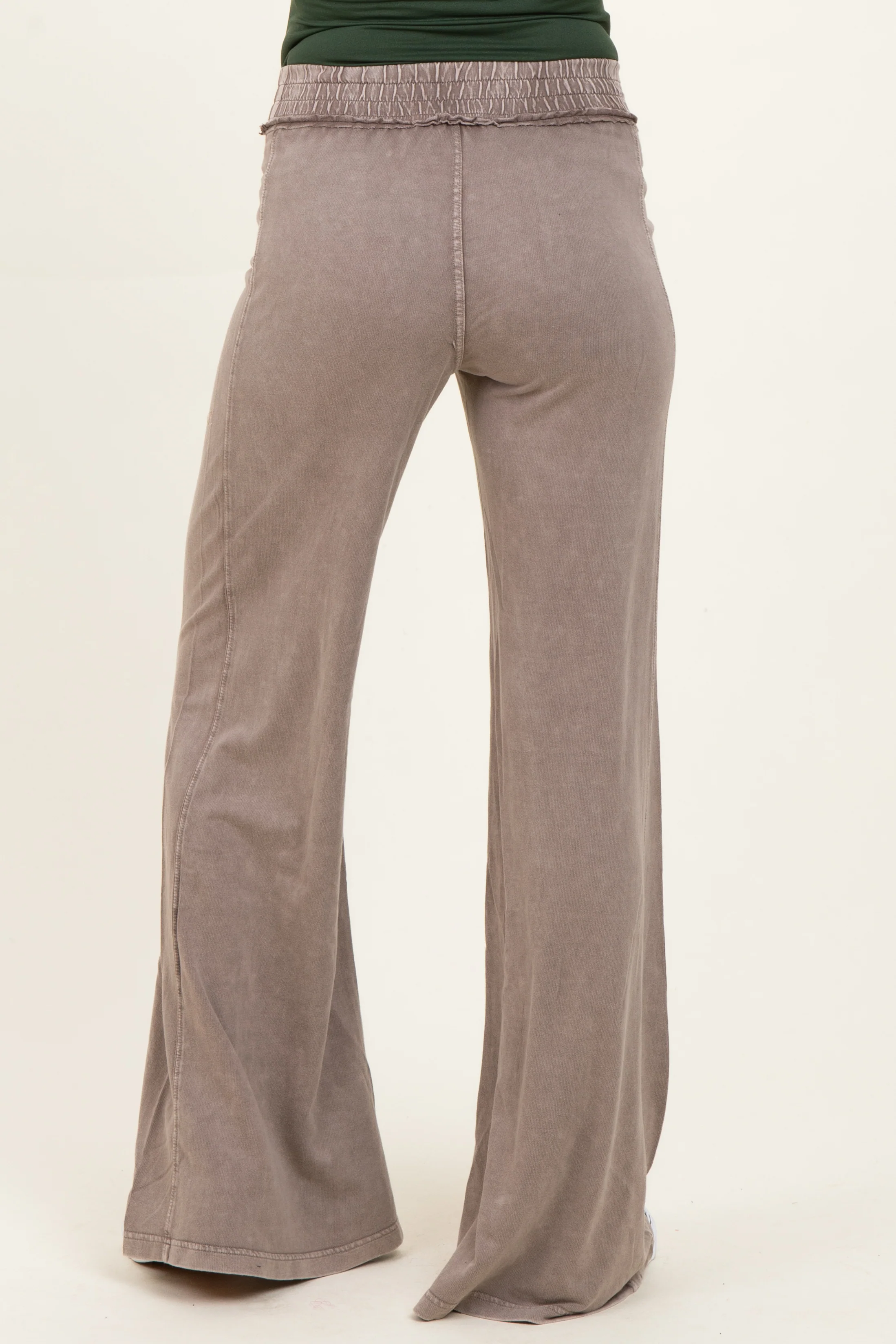 Coffee Mineral Wash Wide Leg Maternity Pants - Image 5