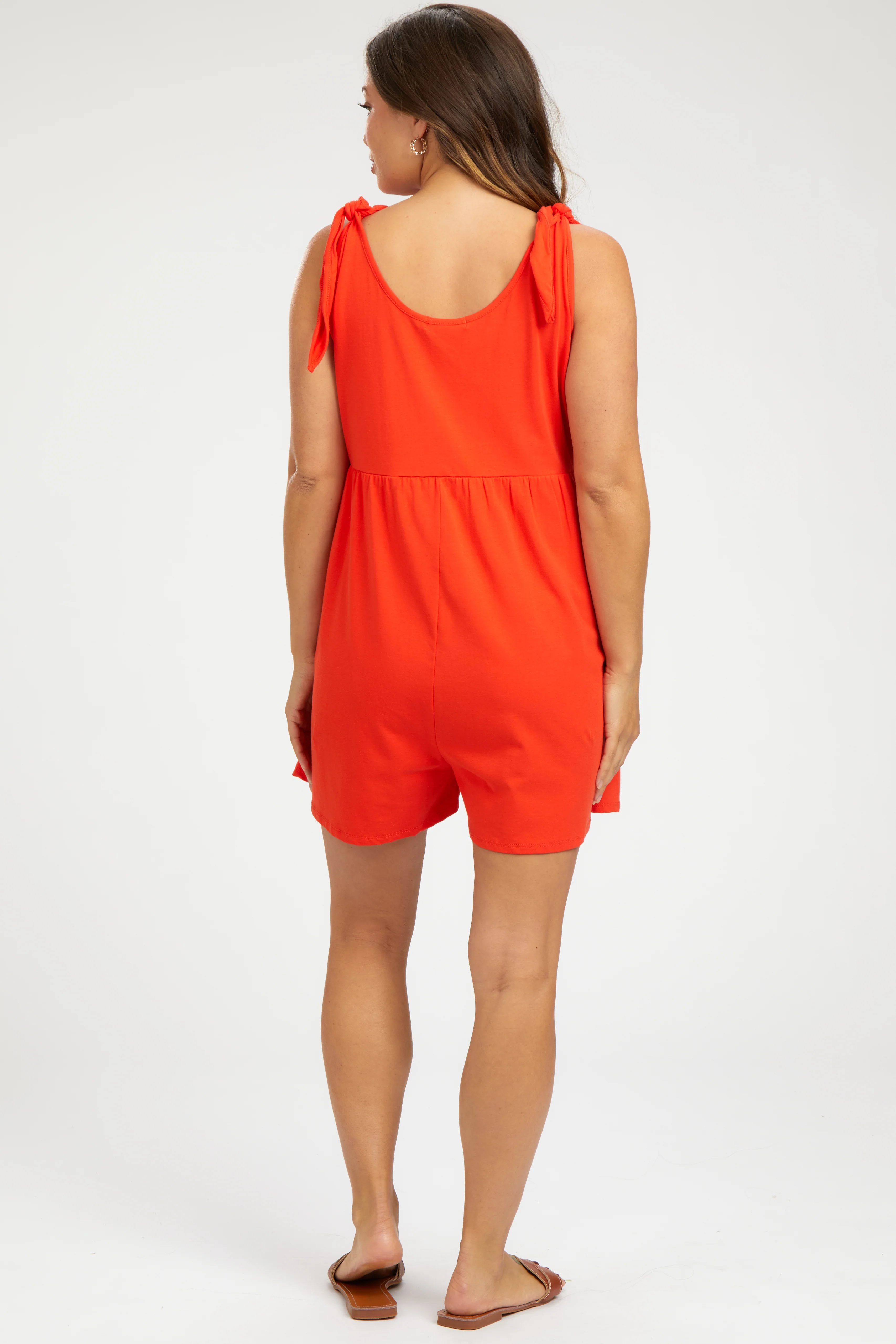 Coral Knot Strap Maternity Romper - Image 3