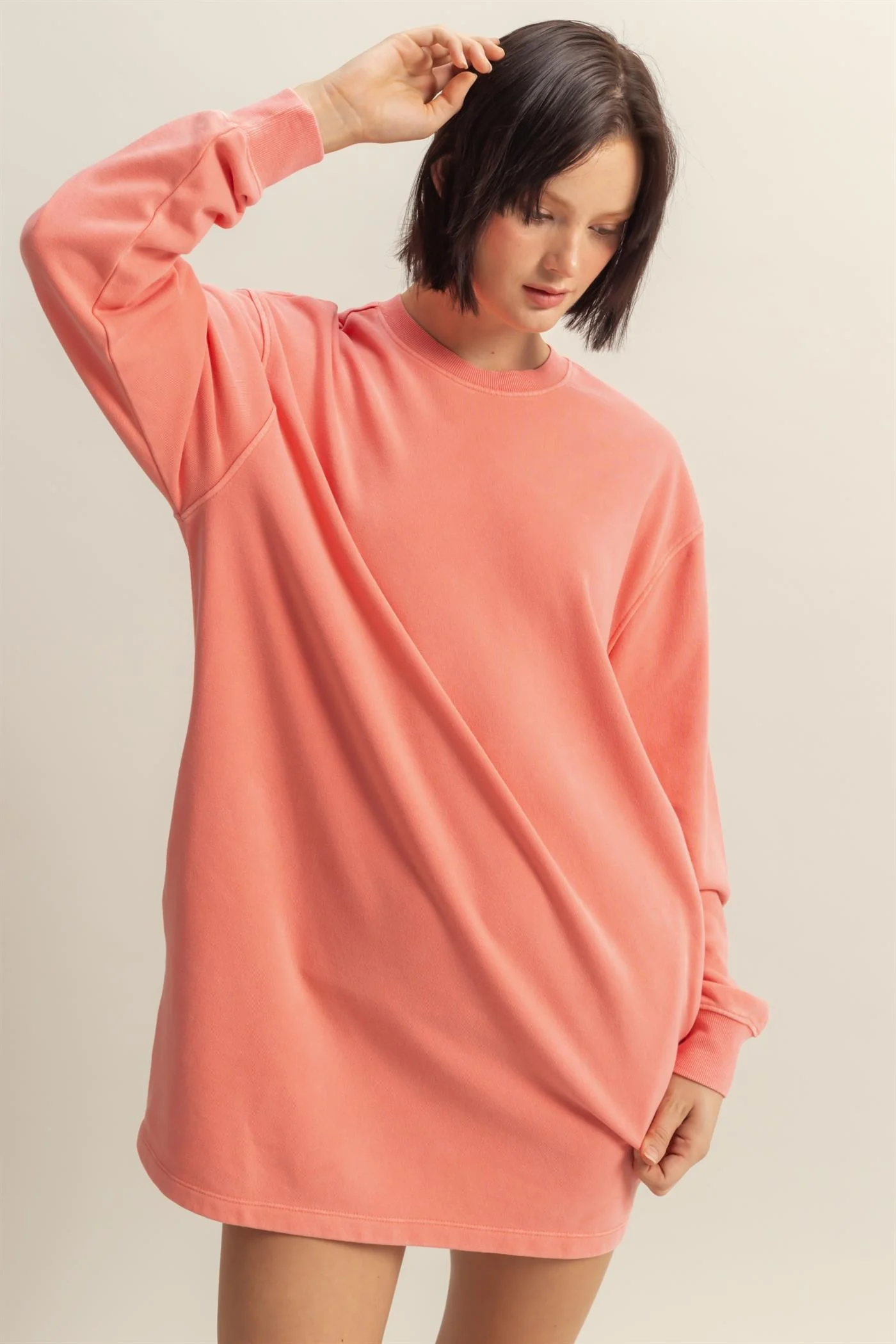 Coral Long Sleeve Oversized Sweatshirt Maternity Mini Dress - Image 4