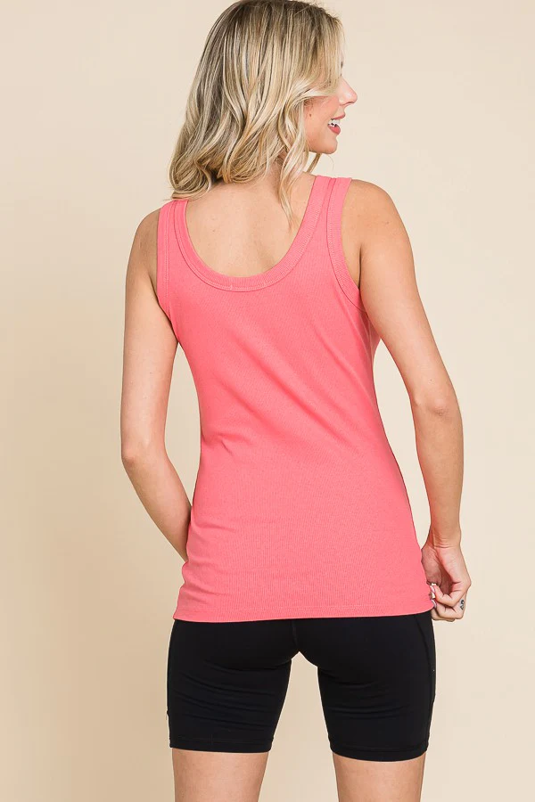 Coral Pink Ribbed Basic Tank - Image 7