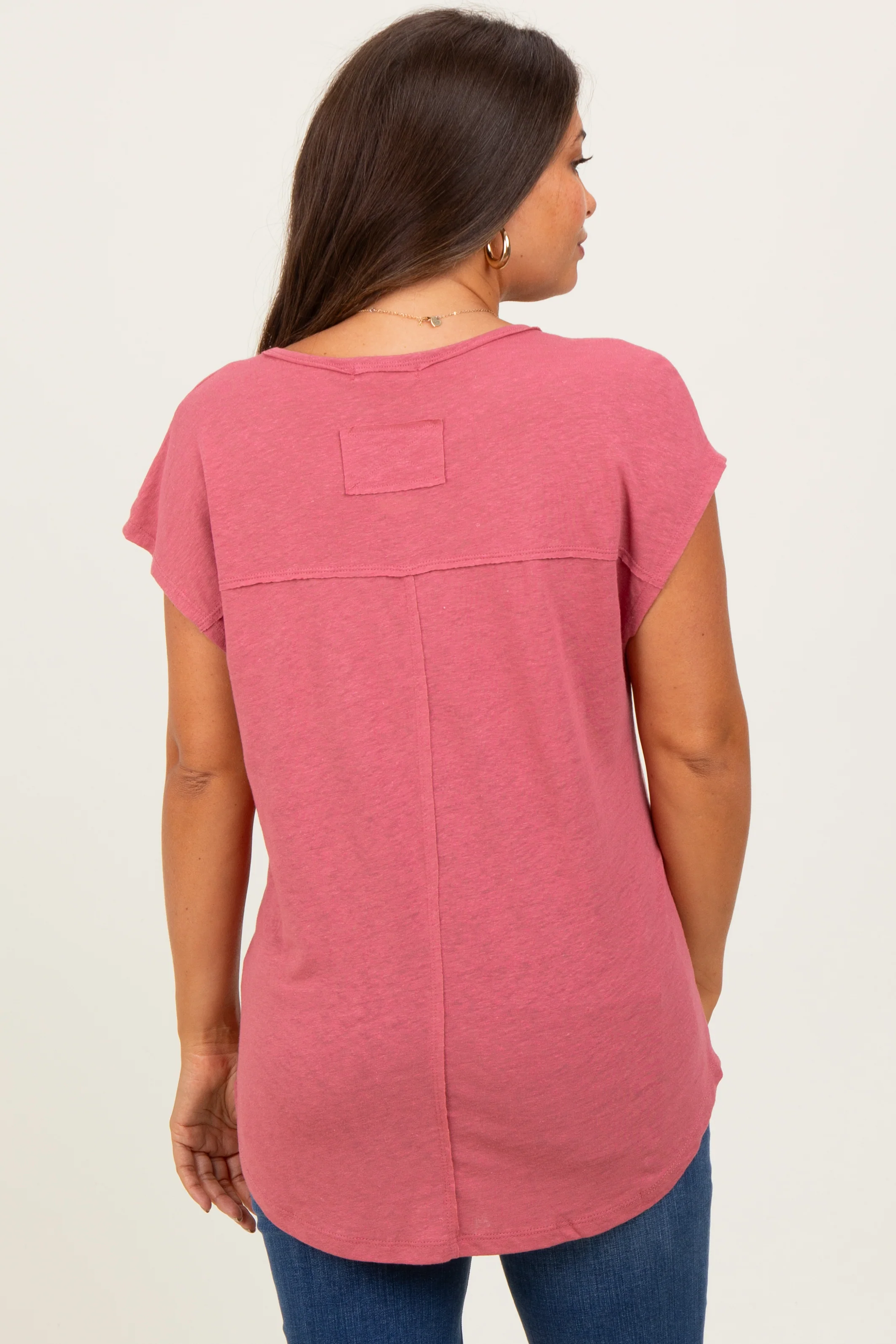 Coral V-Neck Maternity Top - Image 4