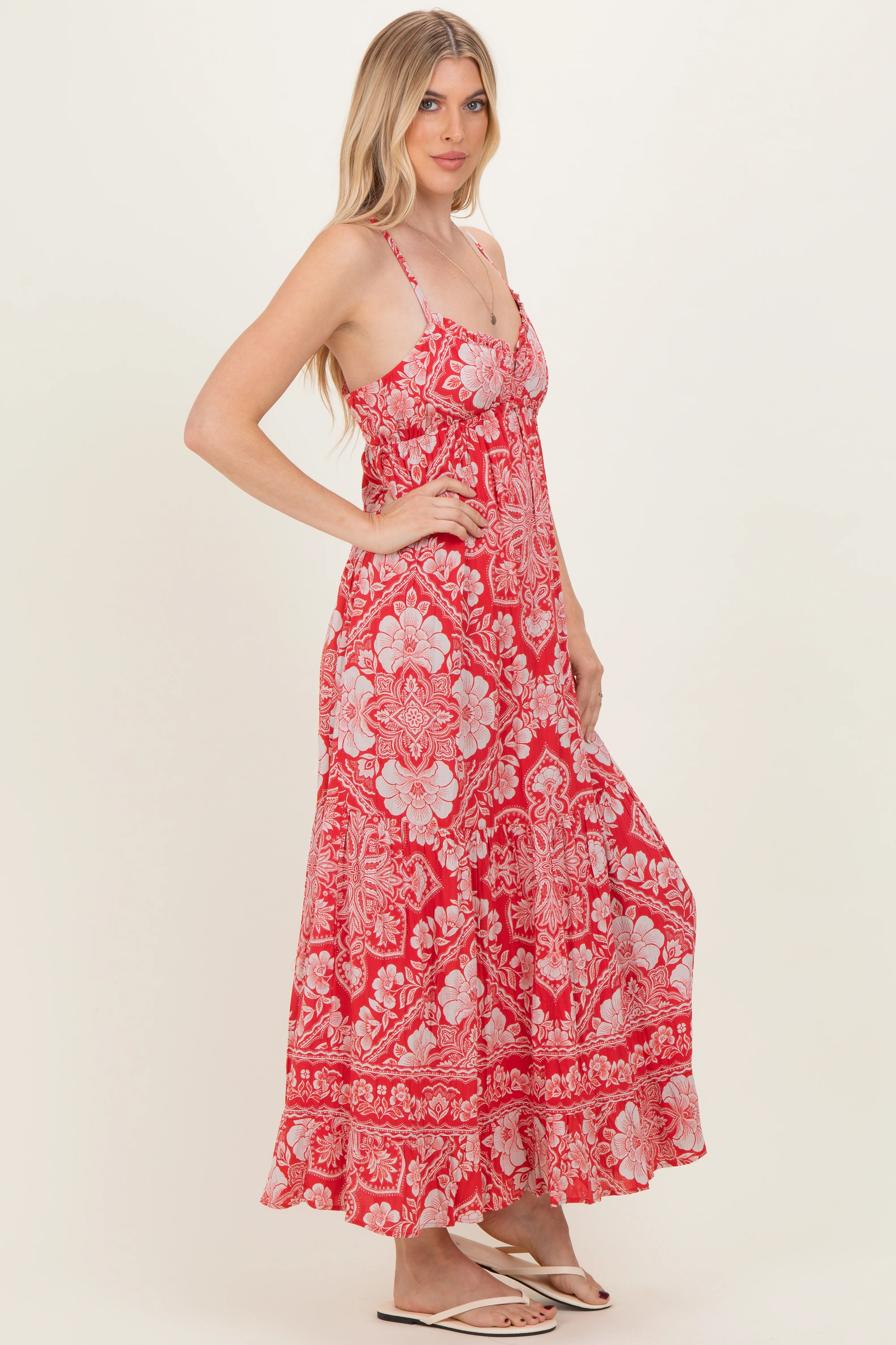 Cranberry Floral Cutout Racer Back Maxi Dress - Image 3