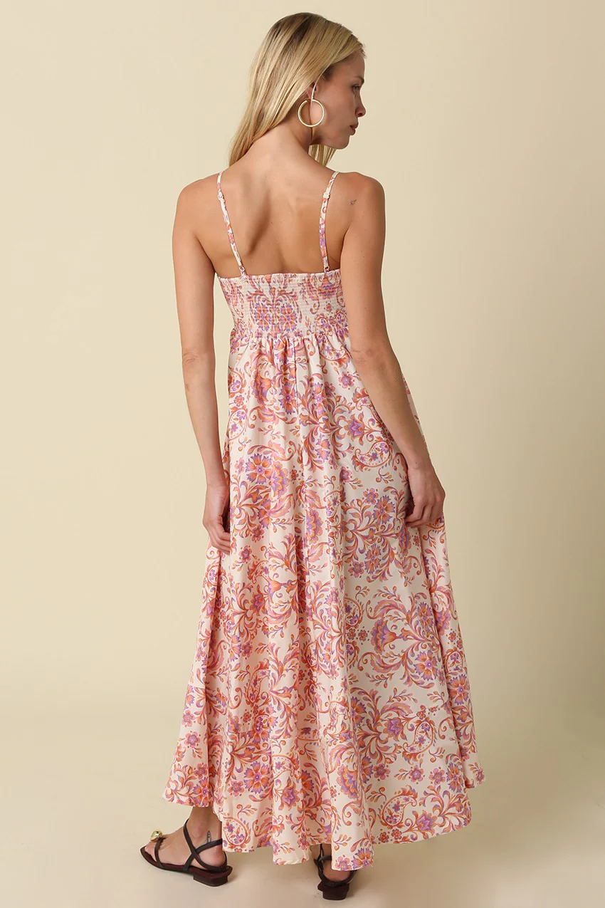 Cream Apricot Floral Sleeveless Maxi Dress - Image 4