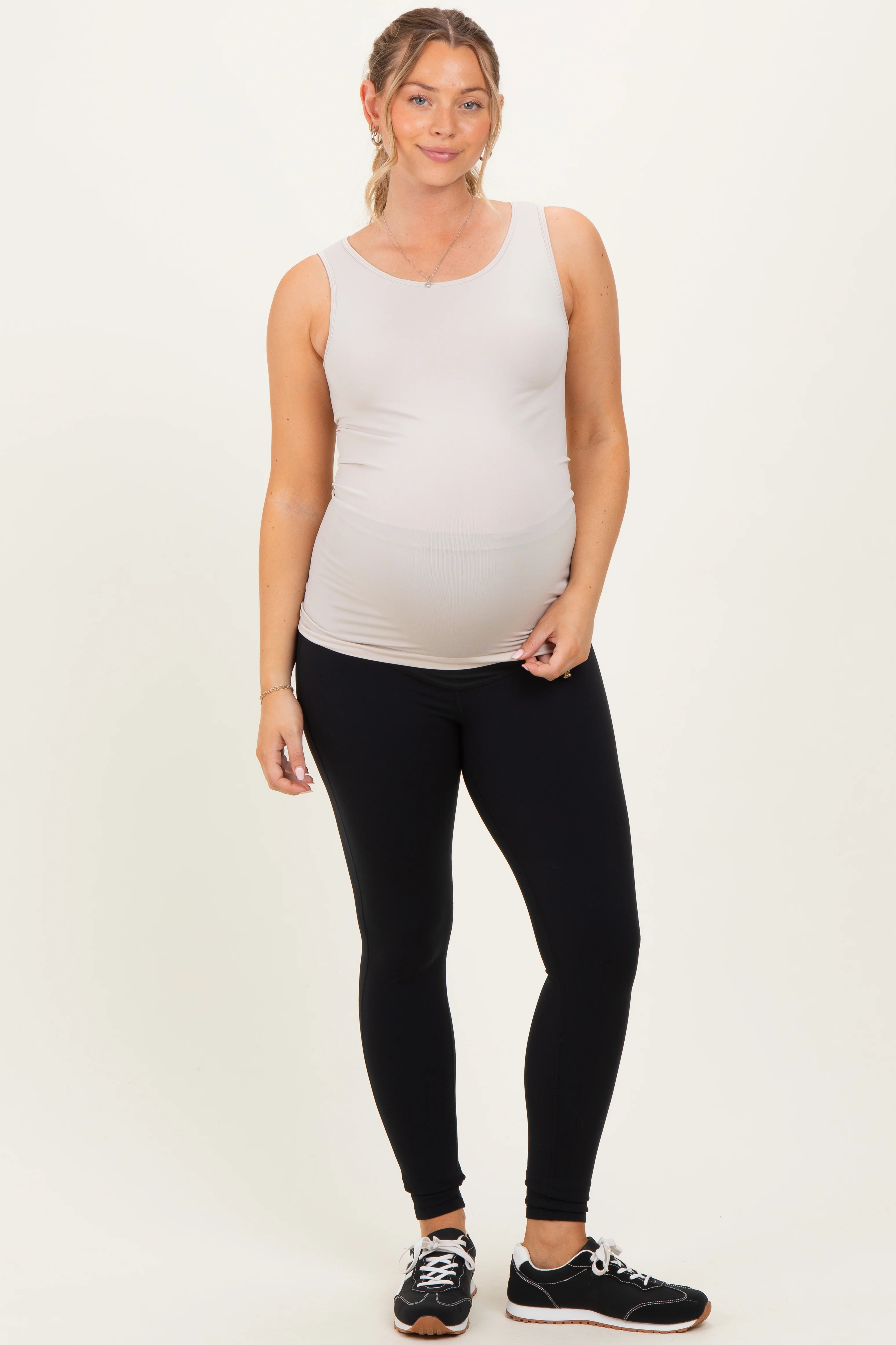 Cream Basic Seamless Maternity Tank - Image 3